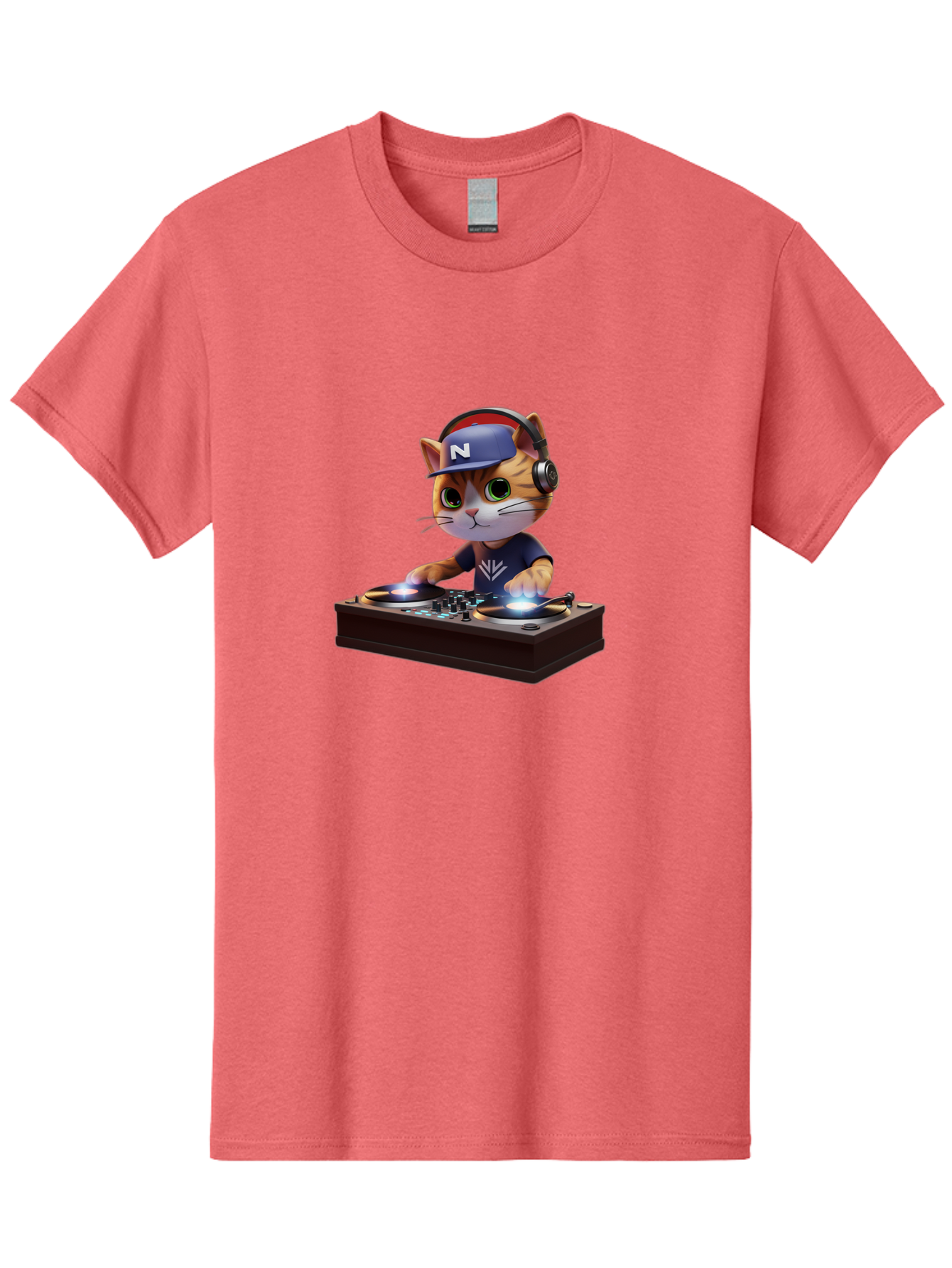 N-Dj-Cat Men'S Graphic Tee, 100% Cotton, Comfortable Casual Summer Wear, Machine Washable, Dj Cat, Cat Wearing Headphones, Mixing Music, Cat Djing, Electronic Dance Music, Edm, Cat In Hat, Dj Controller, Music Production, Fun, Trendy Bad351