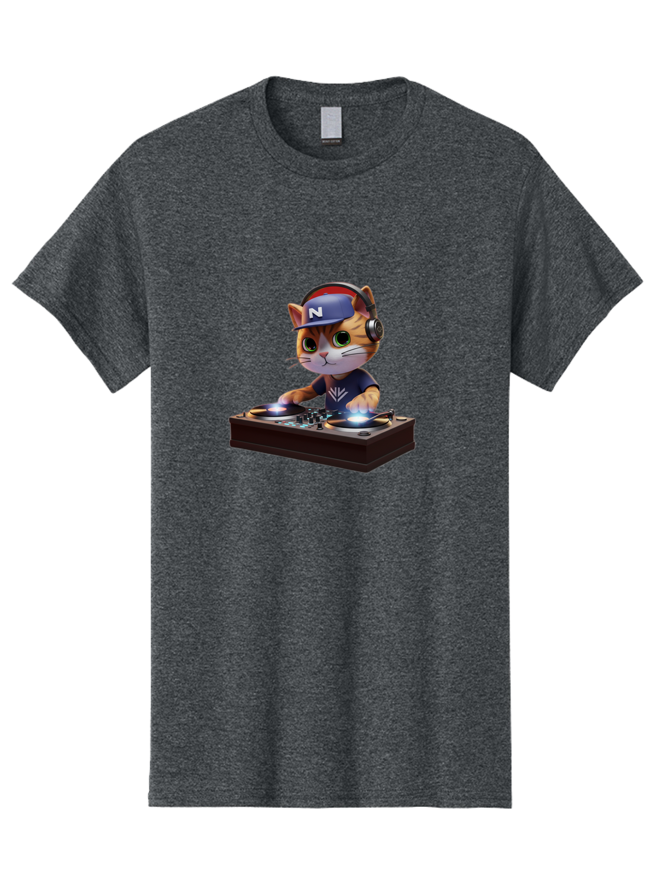 N-Dj-Cat Men'S Graphic Tee, 100% Cotton, Comfortable Casual Summer Wear, Machine Washable, Dj Cat, Cat Wearing Headphones, Mixing Music, Cat Djing, Electronic Dance Music, Edm, Cat In Hat, Dj Controller, Music Production, Fun, Trendy Bad351