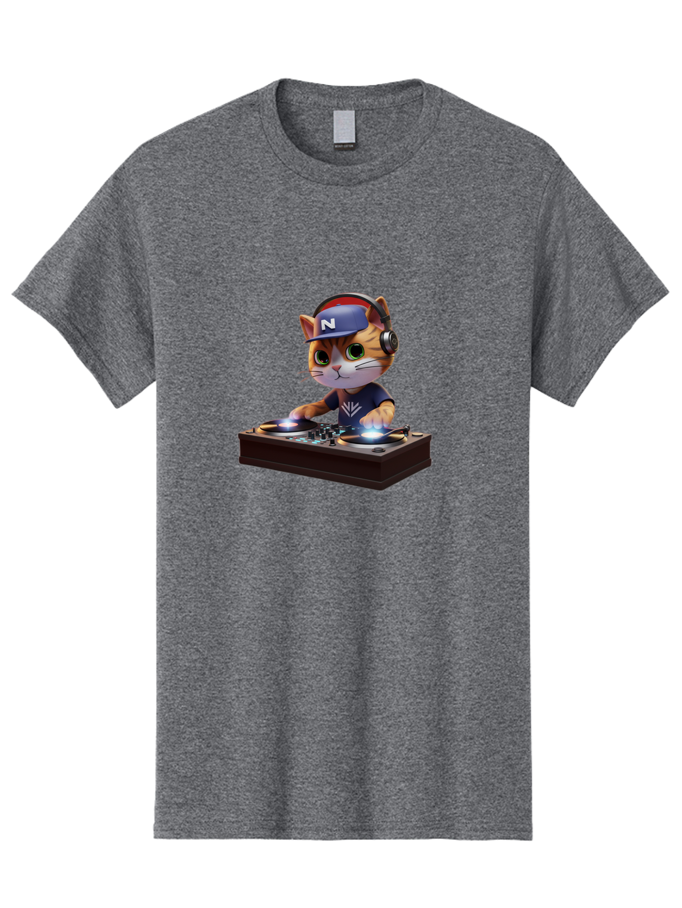 N-Dj-Cat Men'S Graphic Tee, 100% Cotton, Comfortable Casual Summer Wear, Machine Washable, Dj Cat, Cat Wearing Headphones, Mixing Music, Cat Djing, Electronic Dance Music, Edm, Cat In Hat, Dj Controller, Music Production, Fun, Trendy Bad351