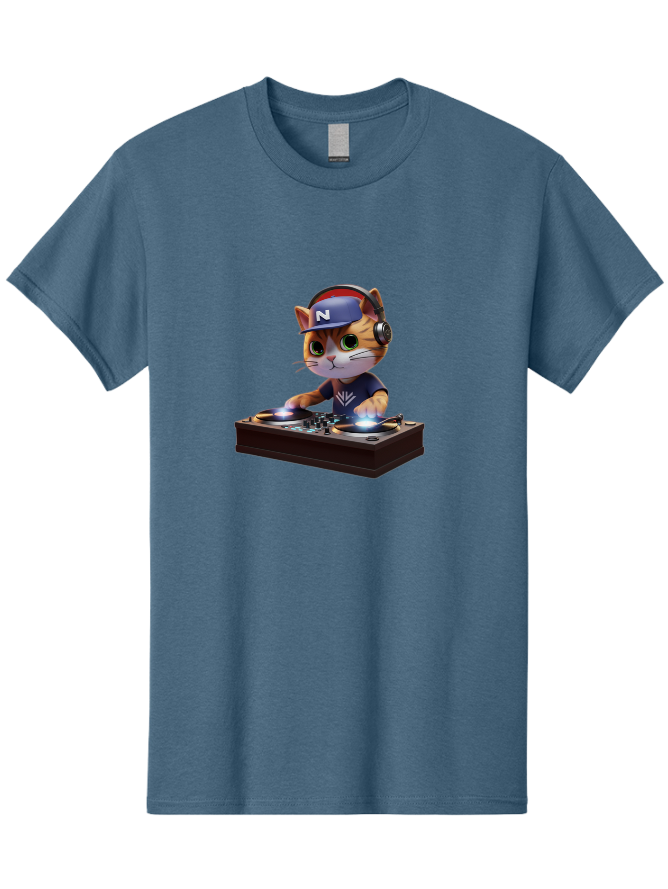 N-Dj-Cat Men'S Graphic Tee, 100% Cotton, Comfortable Casual Summer Wear, Machine Washable, Dj Cat, Cat Wearing Headphones, Mixing Music, Cat Djing, Electronic Dance Music, Edm, Cat In Hat, Dj Controller, Music Production, Fun, Trendy Bad351