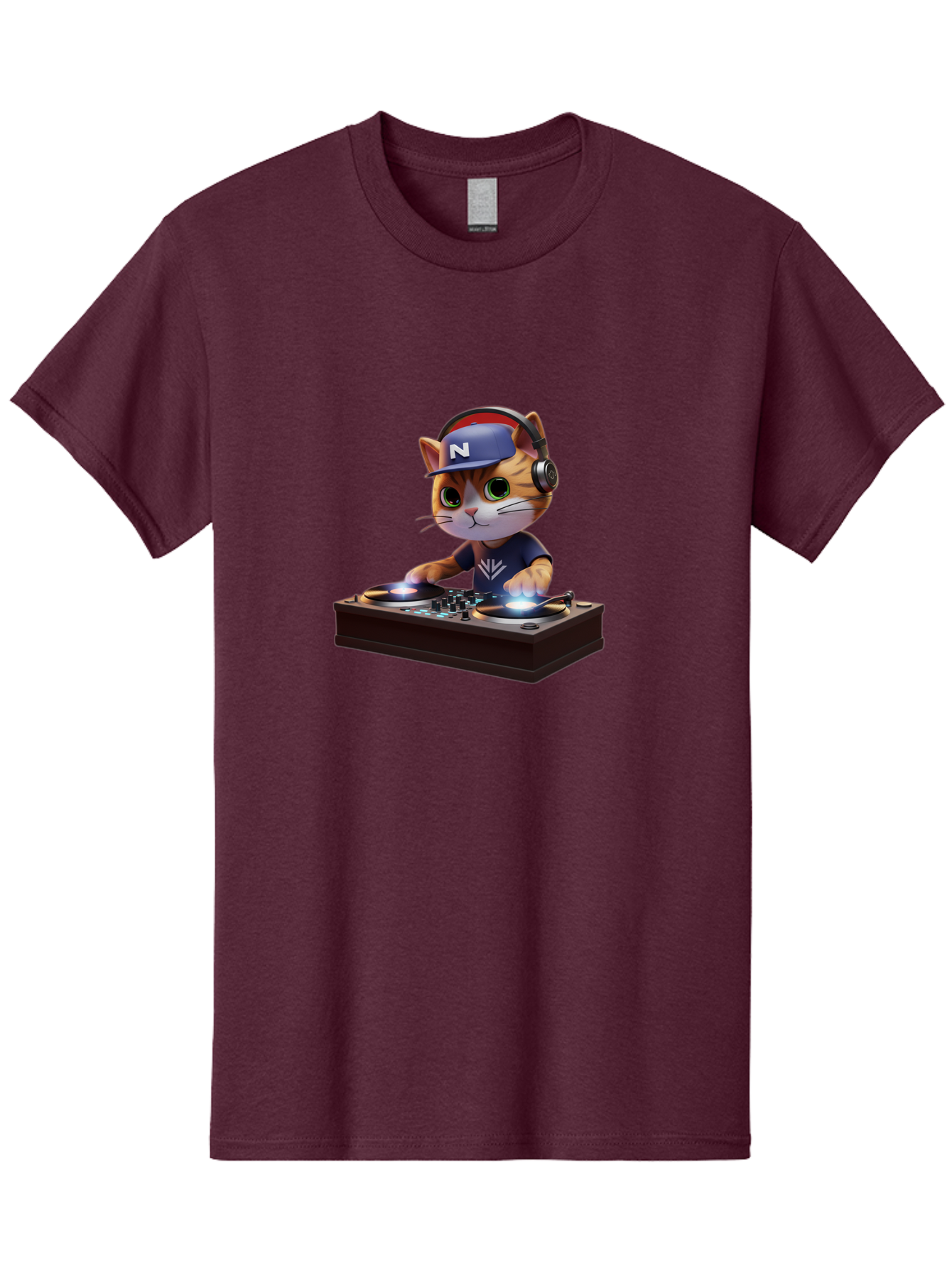 N-Dj-Cat Men'S Graphic Tee, 100% Cotton, Comfortable Casual Summer Wear, Machine Washable, Dj Cat, Cat Wearing Headphones, Mixing Music, Cat Djing, Electronic Dance Music, Edm, Cat In Hat, Dj Controller, Music Production, Fun, Trendy Bad351