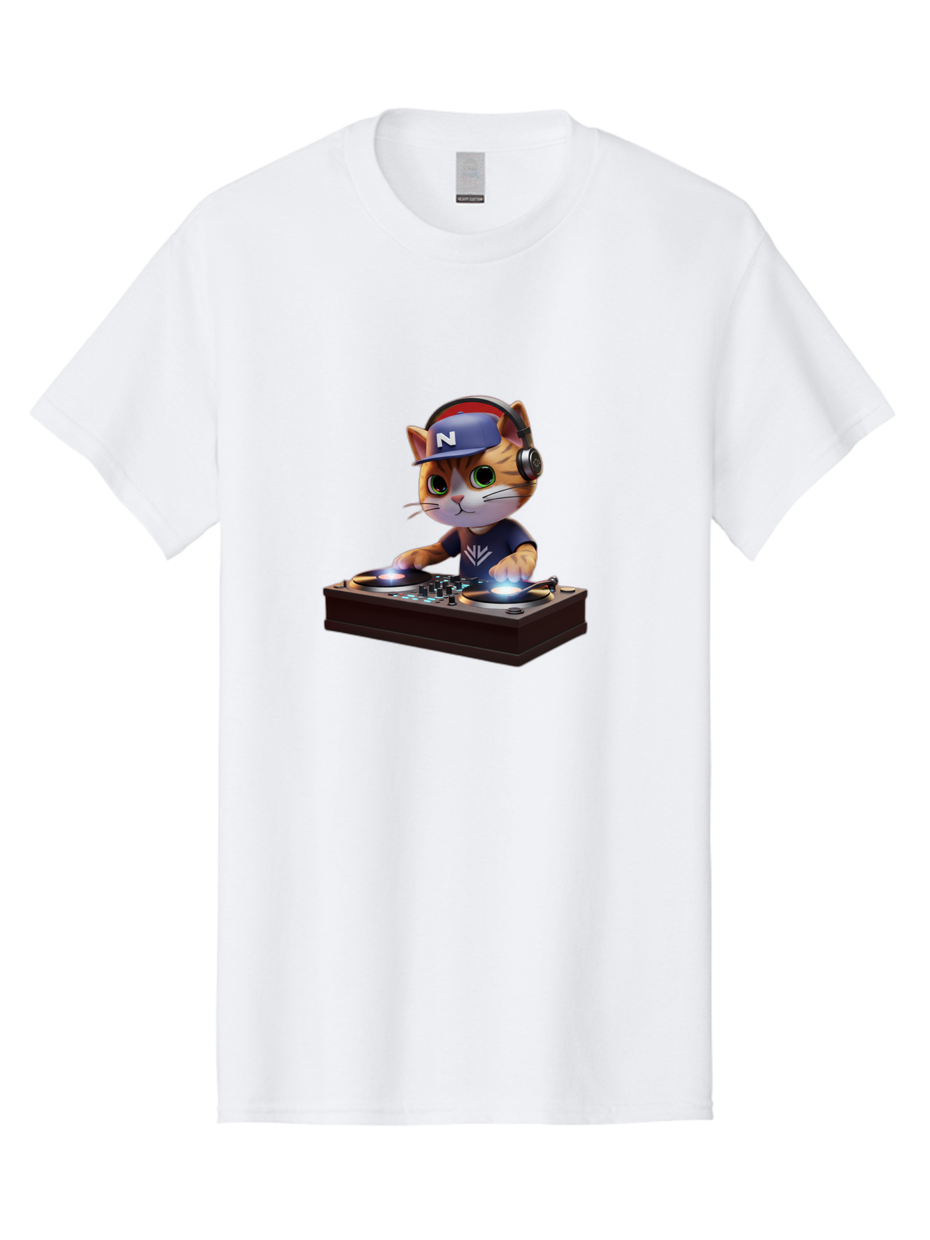 N-Dj-Cat Men'S Graphic Tee, 100% Cotton, Comfortable Casual Summer Wear, Machine Washable, Dj Cat, Cat Wearing Headphones, Mixing Music, Cat Djing, Electronic Dance Music, Edm, Cat In Hat, Dj Controller, Music Production, Fun, Trendy Bad351