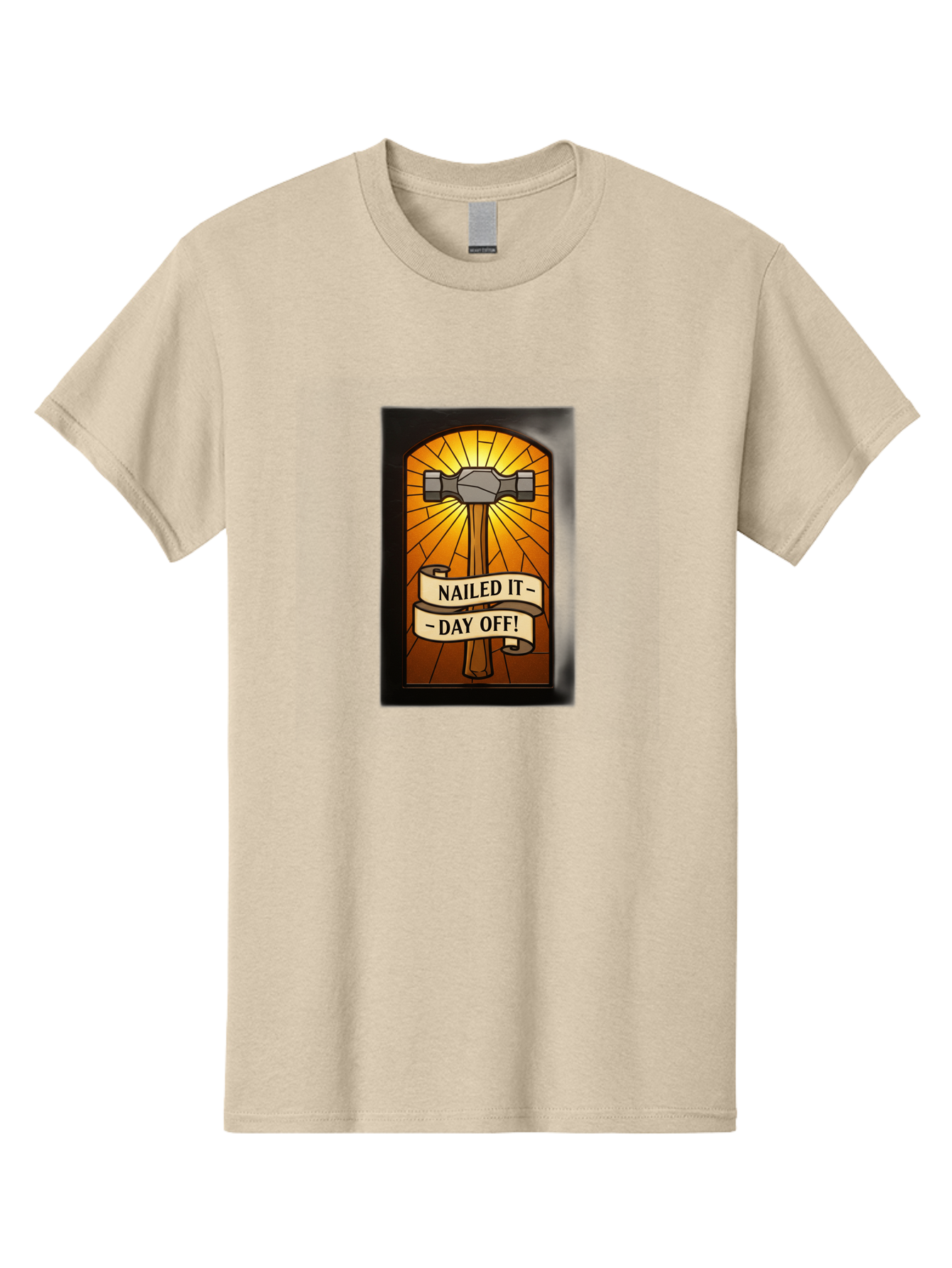 Nailed-It-Day-Off Men'S Graphic Tee, 100% Cotton, Comfortable Casual Summer Wear, Machine Washable, Hammer And Nail Illustration, Stained Glass Art, Day Off Celebration, Nailed It Humor, Diy Project, Weekend Vibes, Relaxation Mode, Bad353