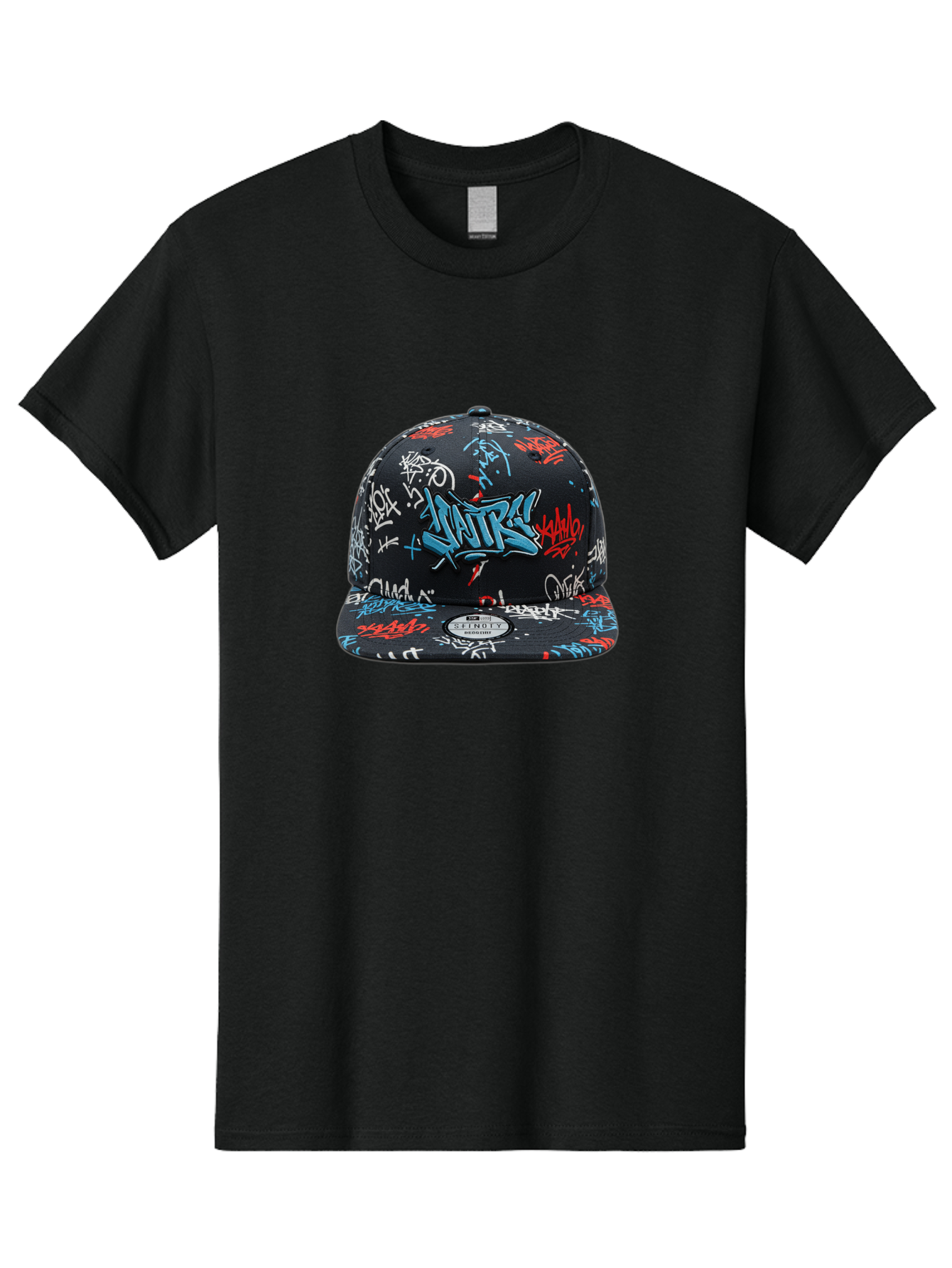 Natre-Baseball-Cap Men'S Graphic Tee, 100% Cotton, Comfortable Casual Summer Wear, Machine Washable, Graffiti Hat, Streetwear Fashion, Urban Style, Custom Hat, Baseball Cap, New Era 59Fifty, Natre Logo, Blue Red White Graffiti, Bad355