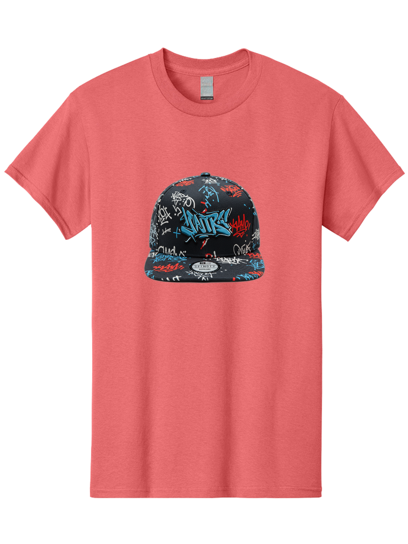 Natre-Baseball-Cap Men'S Graphic Tee, 100% Cotton, Comfortable Casual Summer Wear, Machine Washable, Graffiti Hat, Streetwear Fashion, Urban Style, Custom Hat, Baseball Cap, New Era 59Fifty, Natre Logo, Blue Red White Graffiti, Bad355