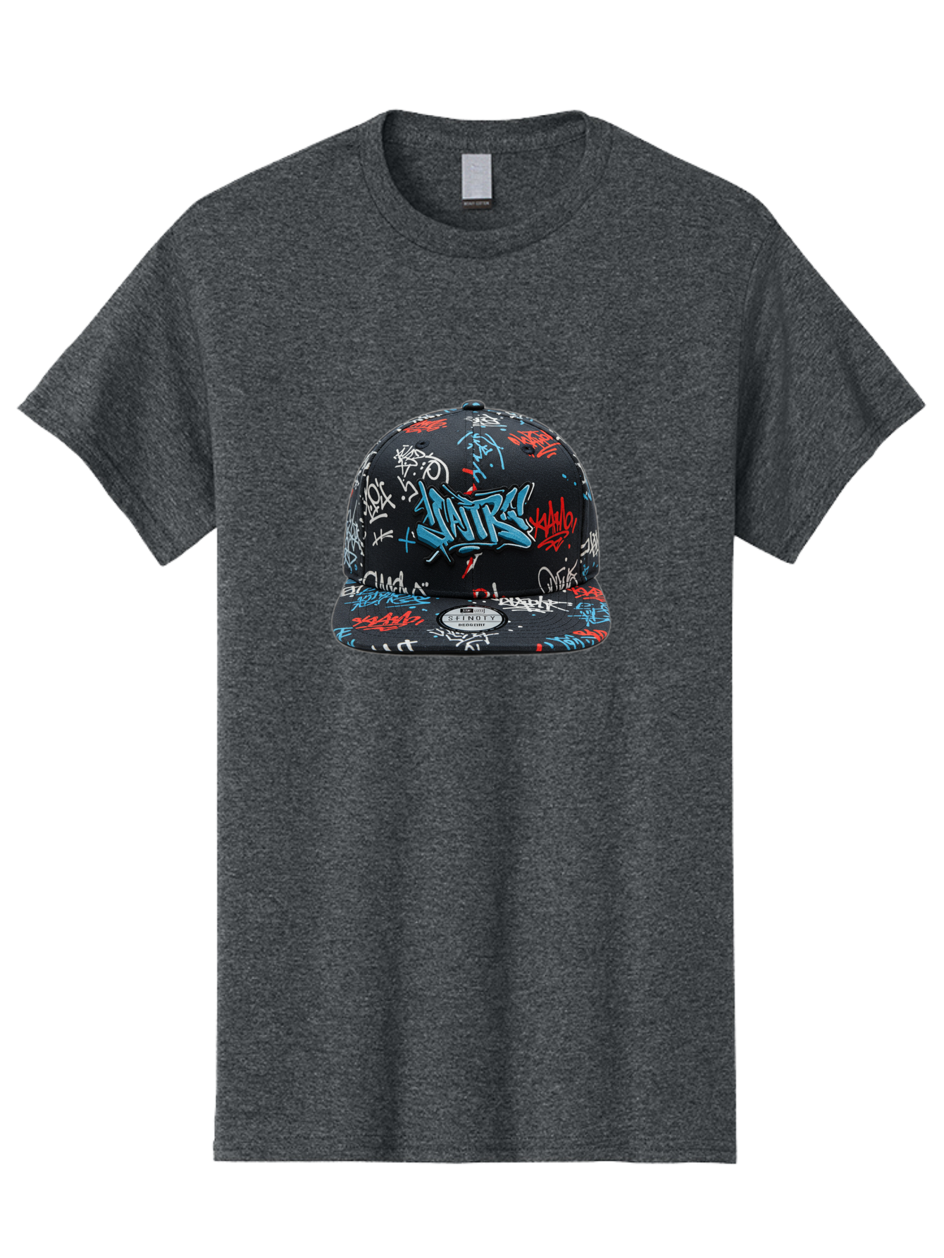 Natre-Baseball-Cap Men'S Graphic Tee, 100% Cotton, Comfortable Casual Summer Wear, Machine Washable, Graffiti Hat, Streetwear Fashion, Urban Style, Custom Hat, Baseball Cap, New Era 59Fifty, Natre Logo, Blue Red White Graffiti, Bad355