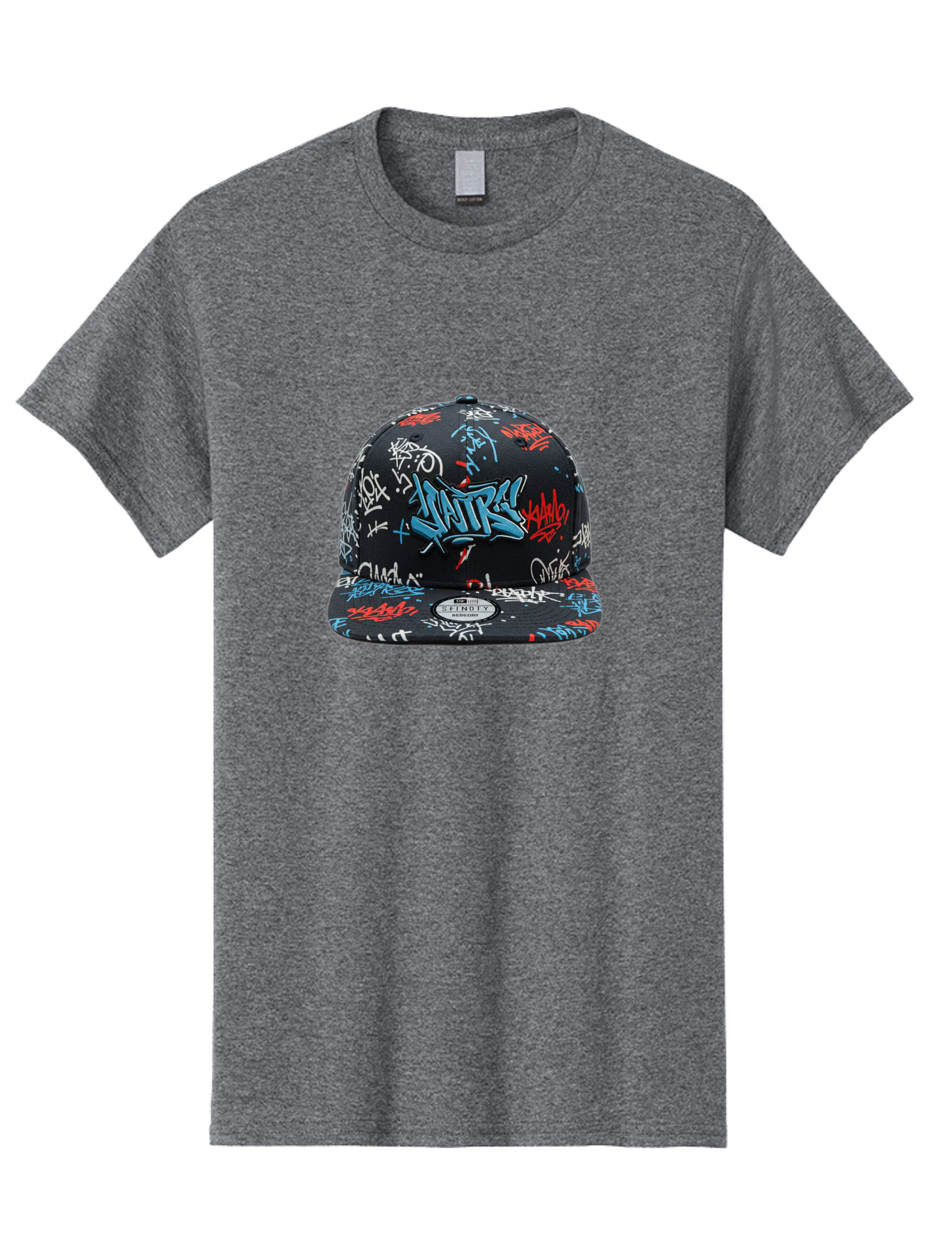 Natre-Baseball-Cap Men'S Graphic Tee, 100% Cotton, Comfortable Casual Summer Wear, Machine Washable, Graffiti Hat, Streetwear Fashion, Urban Style, Custom Hat, Baseball Cap, New Era 59Fifty, Natre Logo, Blue Red White Graffiti, Bad355