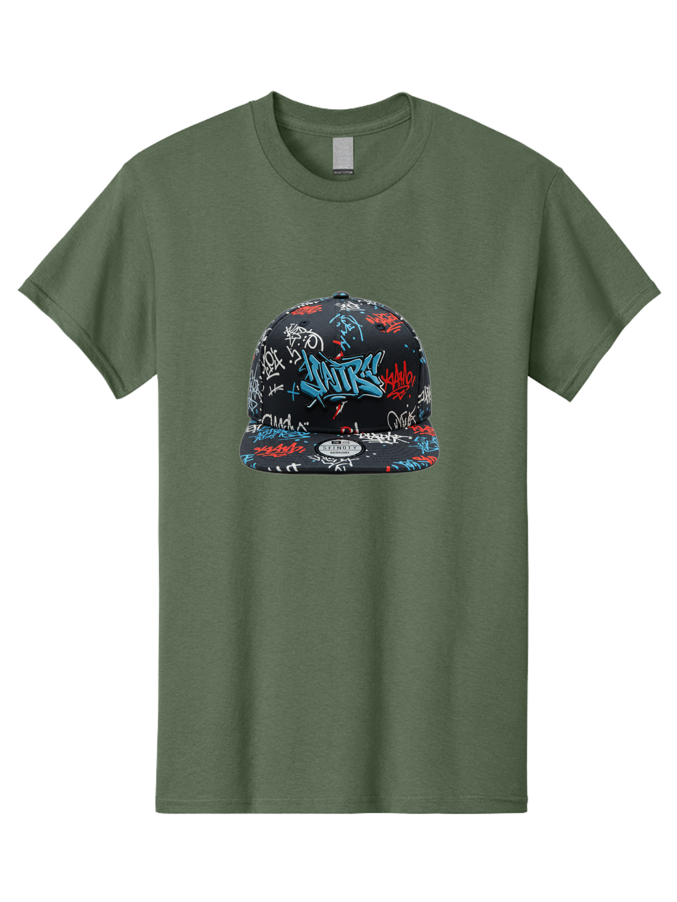 Natre-Baseball-Cap Men'S Graphic Tee, 100% Cotton, Comfortable Casual Summer Wear, Machine Washable, Graffiti Hat, Streetwear Fashion, Urban Style, Custom Hat, Baseball Cap, New Era 59Fifty, Natre Logo, Blue Red White Graffiti, Bad355