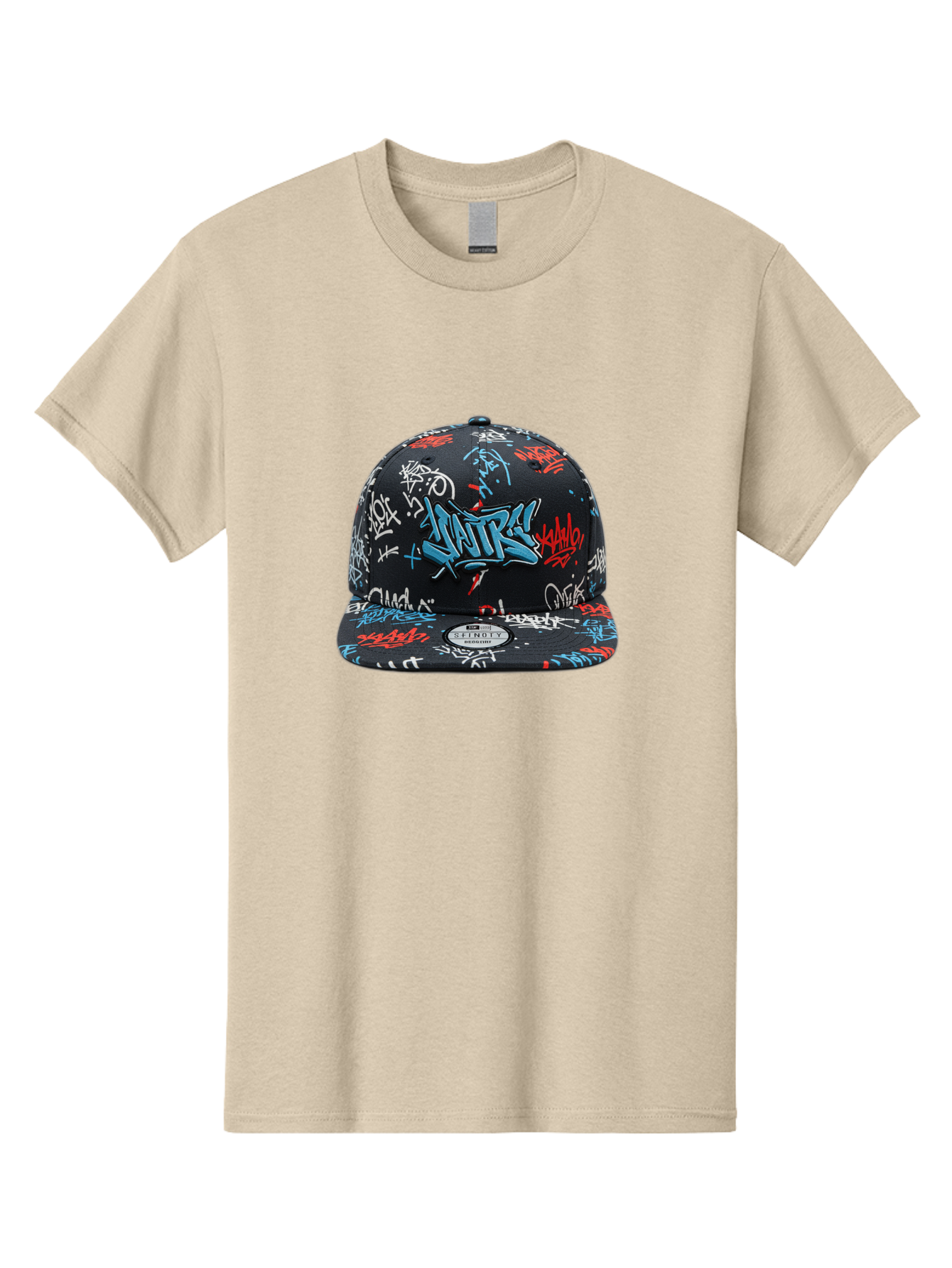 Natre-Baseball-Cap Men'S Graphic Tee, 100% Cotton, Comfortable Casual Summer Wear, Machine Washable, Graffiti Hat, Streetwear Fashion, Urban Style, Custom Hat, Baseball Cap, New Era 59Fifty, Natre Logo, Blue Red White Graffiti, Bad355