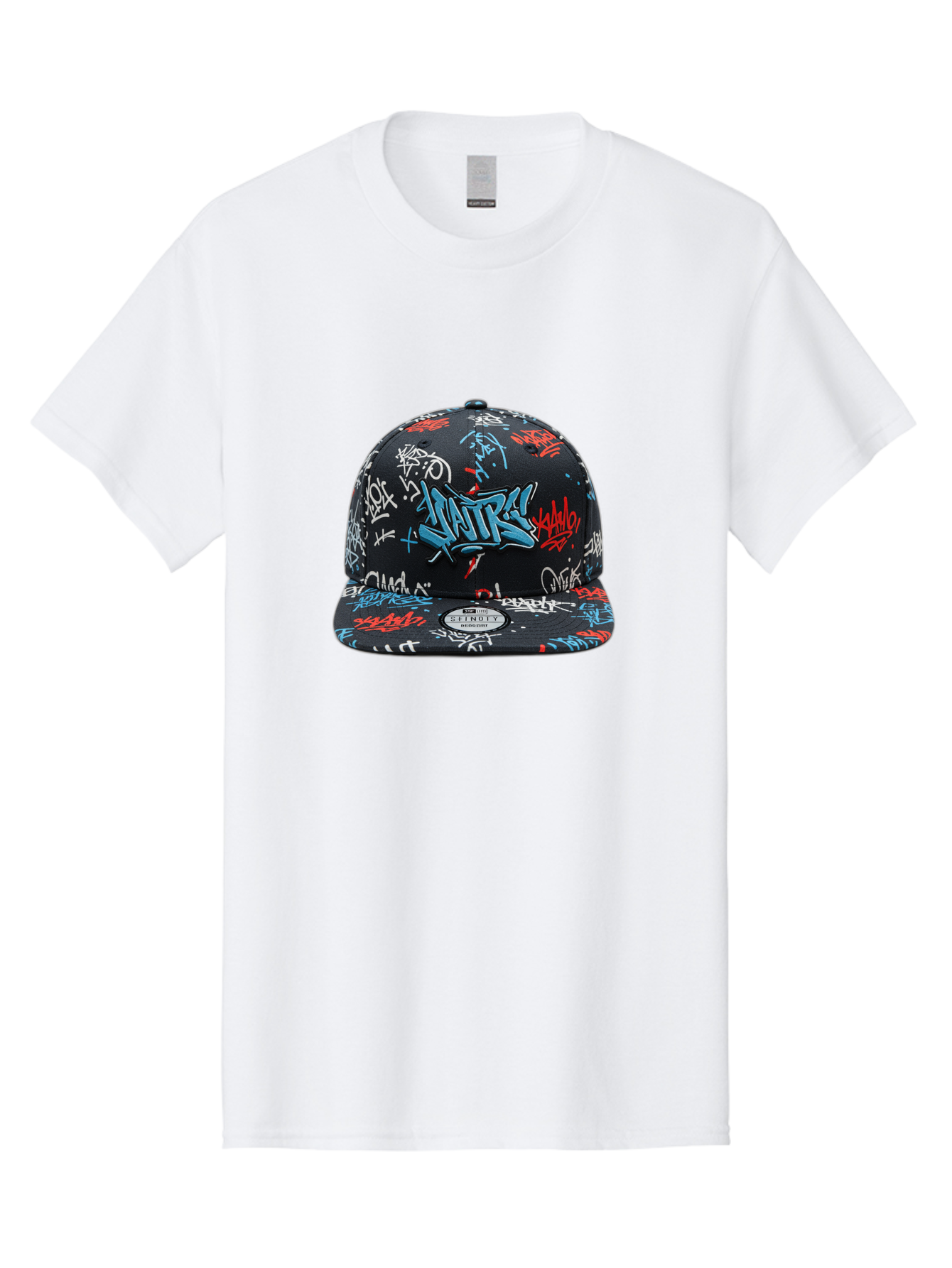 Natre-Baseball-Cap Men'S Graphic Tee, 100% Cotton, Comfortable Casual Summer Wear, Machine Washable, Graffiti Hat, Streetwear Fashion, Urban Style, Custom Hat, Baseball Cap, New Era 59Fifty, Natre Logo, Blue Red White Graffiti, Bad355