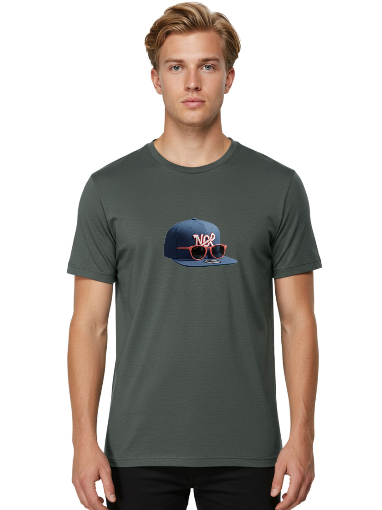 Ncr-Baseball-Cap Men'S Graphic Tee, 100% Cotton, Comfortable Casual Summer Wear, Machine Washable, Baseball Cap, Ncr Logo, Sunglasses On Hat, Red Frames, Dark Lenses, New Era Cap, Fashion Accessory, Streetwear Style, Casual Wear, Trendy Hat Bad358