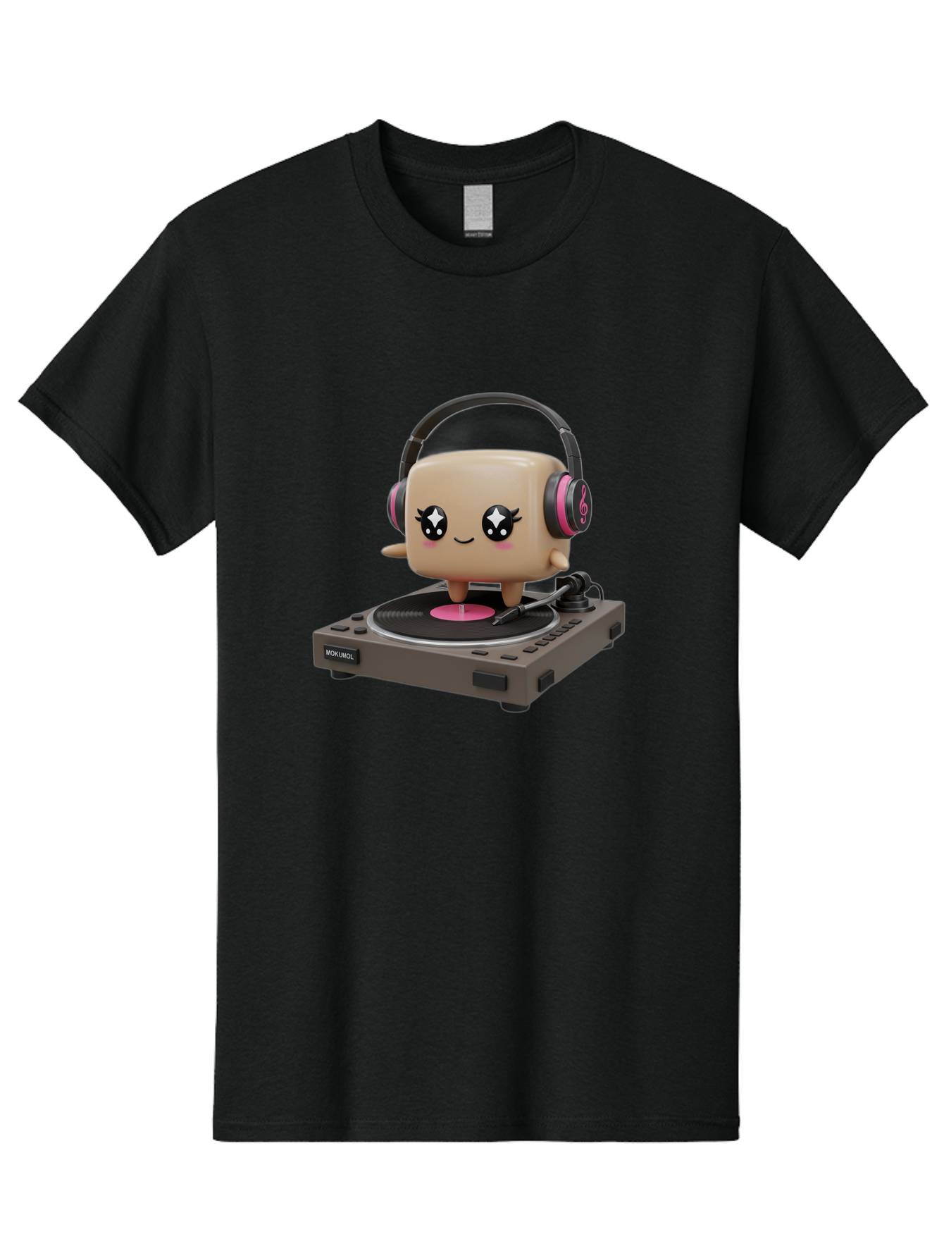 Nendoroid-Dj Men'S Graphic Tee, 100% Cotton, Comfortable Casual Summer Wear, Machine Washable, Vinyl Record Player, Kawaii Character, Robot Dj, Morikoki Brand, Cute Illustration, Pop Culture, Music Lover, Dj Equipment, Retro Style, Fun Design Bad359