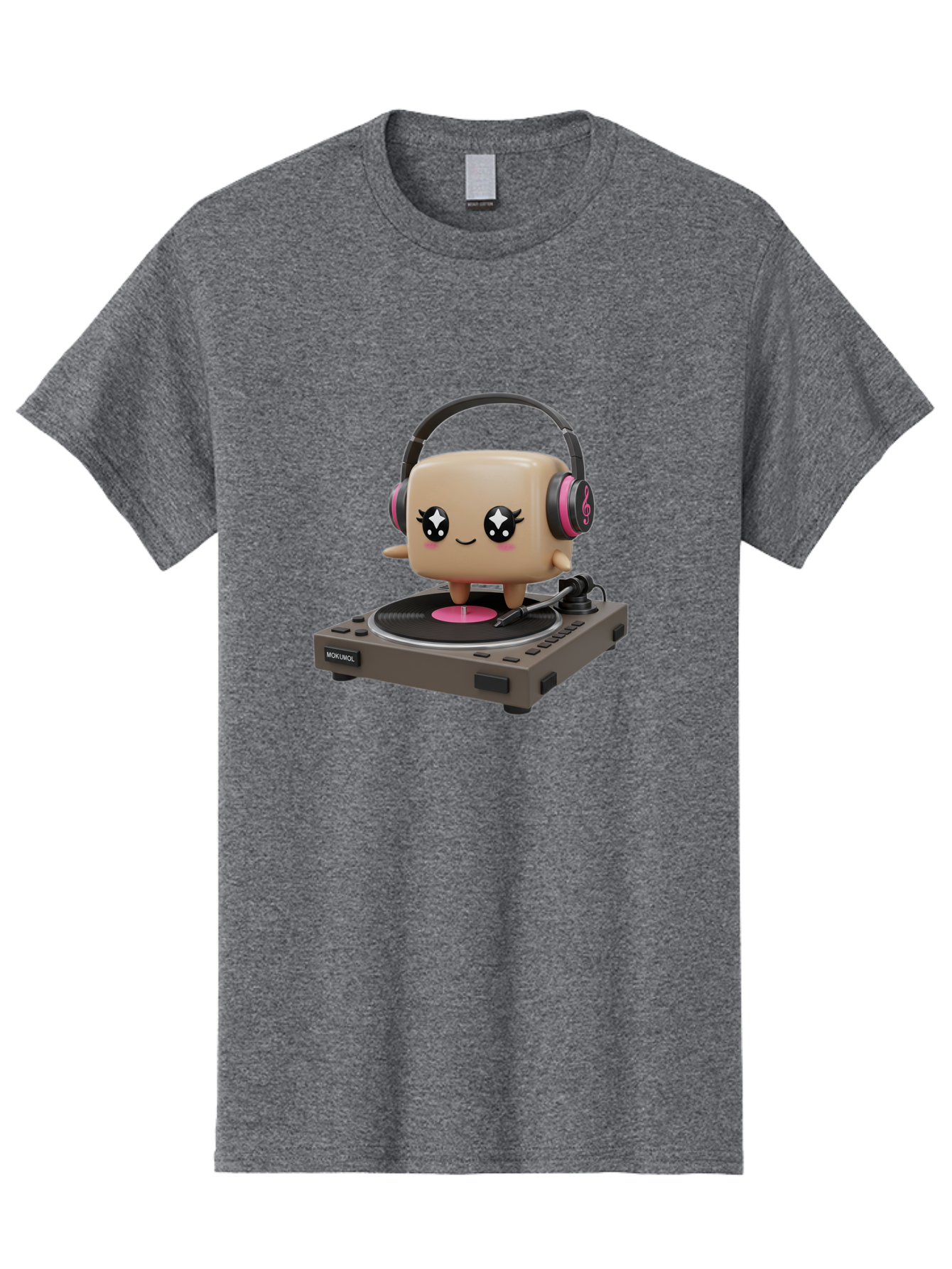 Nendoroid-Dj Men'S Graphic Tee, 100% Cotton, Comfortable Casual Summer Wear, Machine Washable, Vinyl Record Player, Kawaii Character, Robot Dj, Morikoki Brand, Cute Illustration, Pop Culture, Music Lover, Dj Equipment, Retro Style, Fun Design Bad359