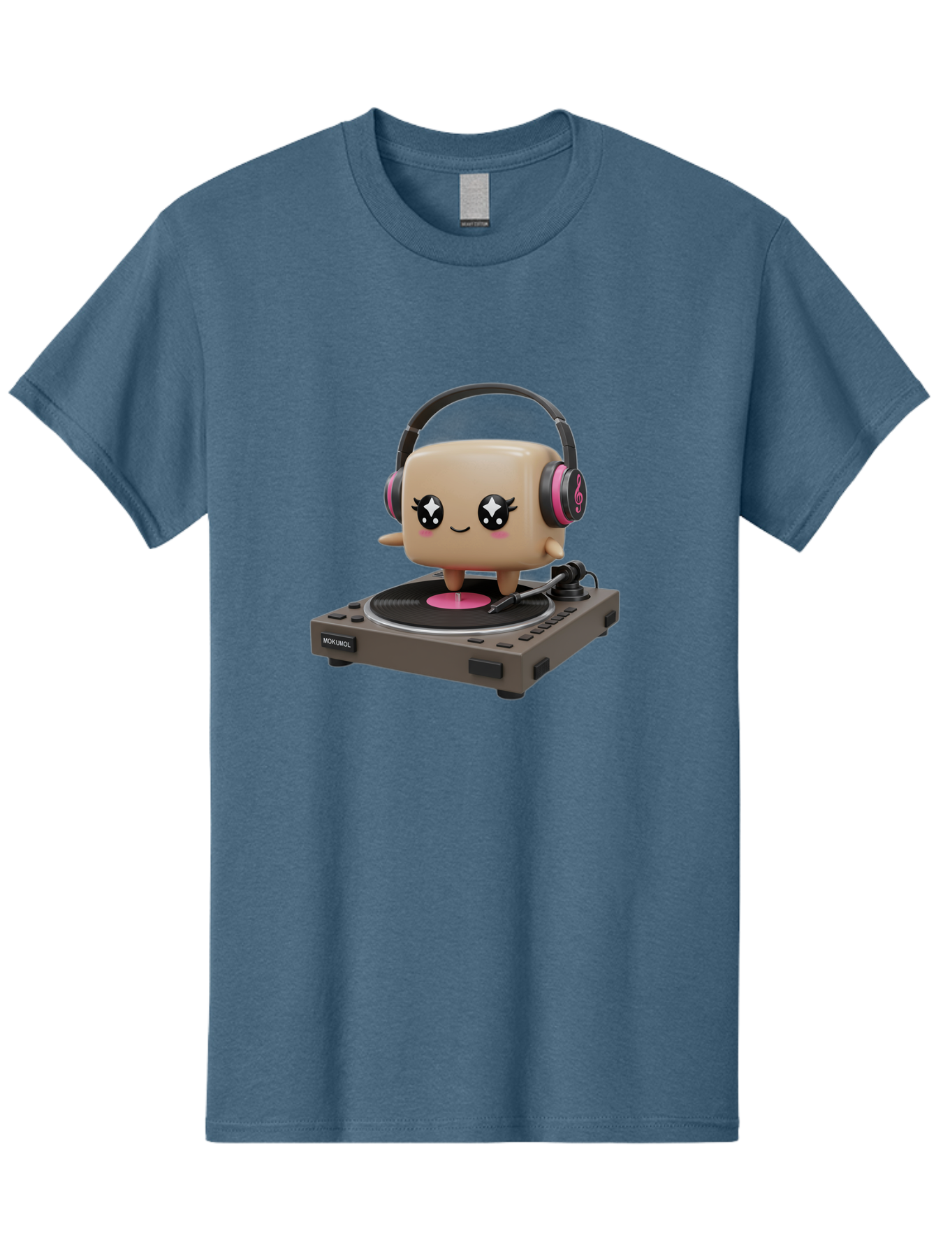Nendoroid-Dj Men'S Graphic Tee, 100% Cotton, Comfortable Casual Summer Wear, Machine Washable, Vinyl Record Player, Kawaii Character, Robot Dj, Morikoki Brand, Cute Illustration, Pop Culture, Music Lover, Dj Equipment, Retro Style, Fun Design Bad359
