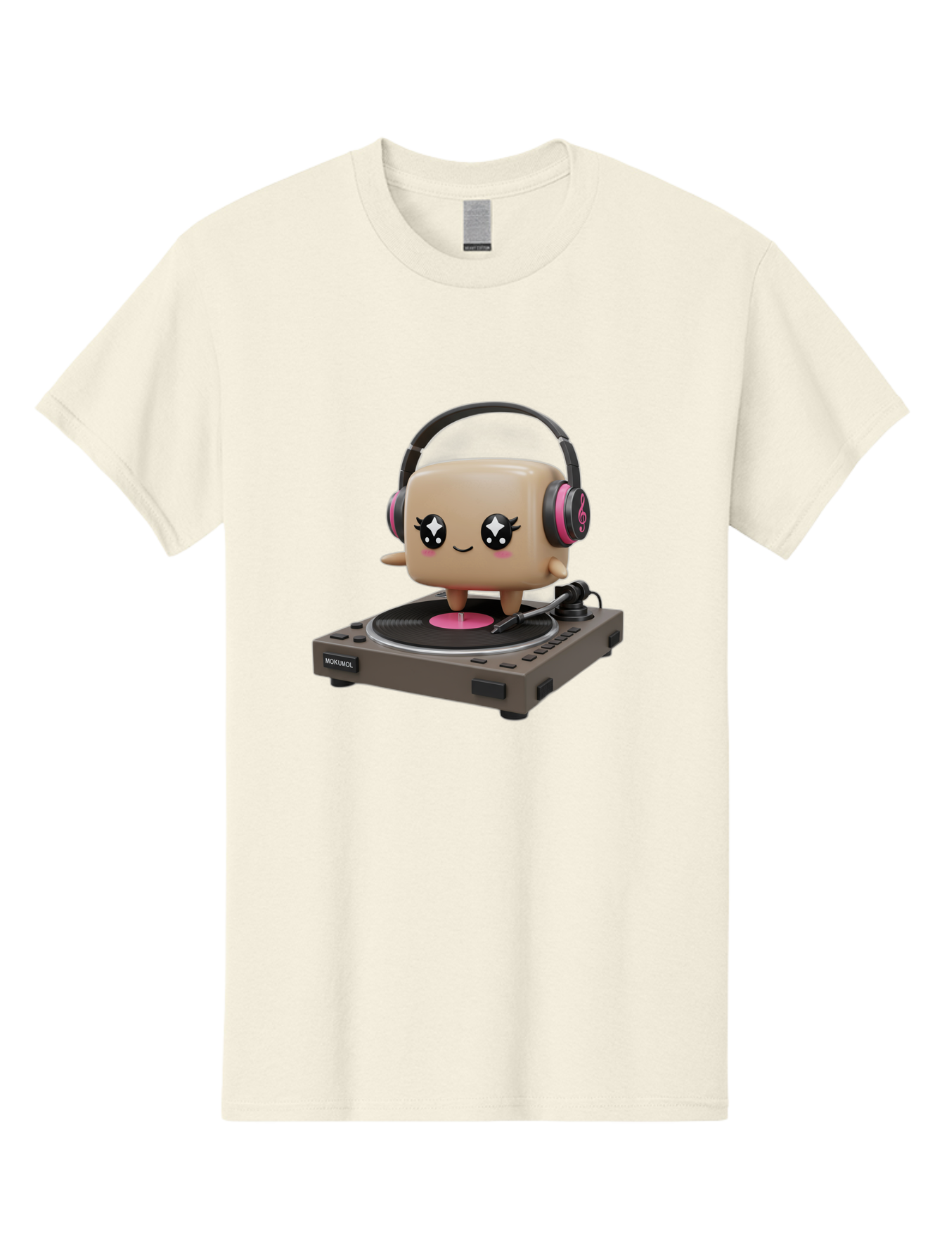Nendoroid-Dj Men'S Graphic Tee, 100% Cotton, Comfortable Casual Summer Wear, Machine Washable, Vinyl Record Player, Kawaii Character, Robot Dj, Morikoki Brand, Cute Illustration, Pop Culture, Music Lover, Dj Equipment, Retro Style, Fun Design Bad359