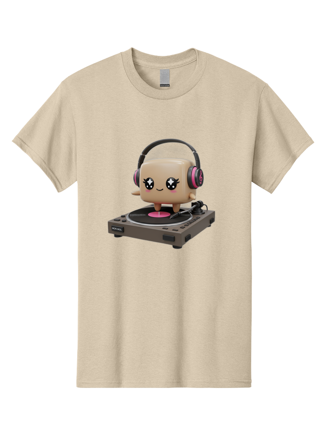 Nendoroid-Dj Men'S Graphic Tee, 100% Cotton, Comfortable Casual Summer Wear, Machine Washable, Vinyl Record Player, Kawaii Character, Robot Dj, Morikoki Brand, Cute Illustration, Pop Culture, Music Lover, Dj Equipment, Retro Style, Fun Design Bad359