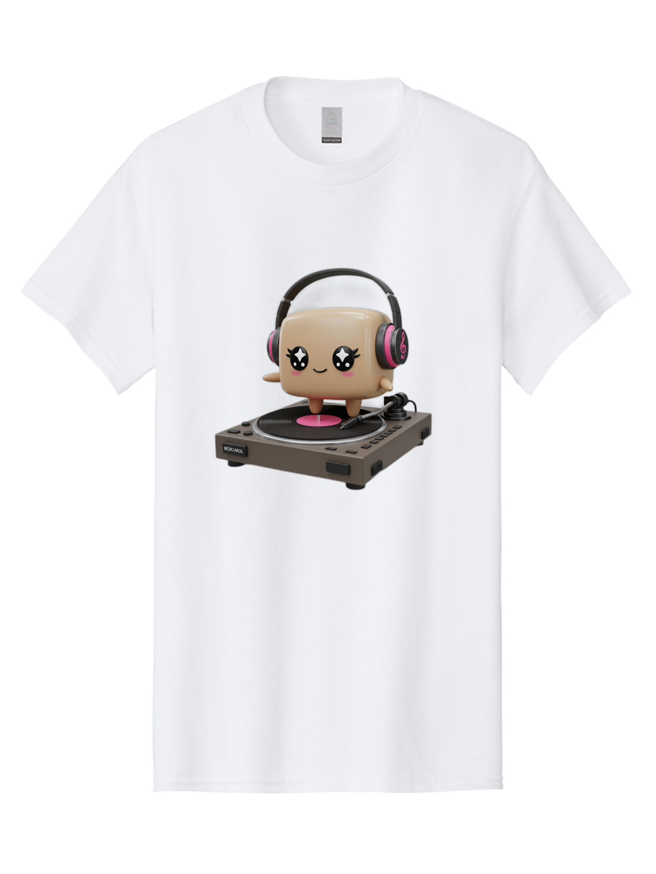 Nendoroid-Dj Men'S Graphic Tee, 100% Cotton, Comfortable Casual Summer Wear, Machine Washable, Vinyl Record Player, Kawaii Character, Robot Dj, Morikoki Brand, Cute Illustration, Pop Culture, Music Lover, Dj Equipment, Retro Style, Fun Design Bad359