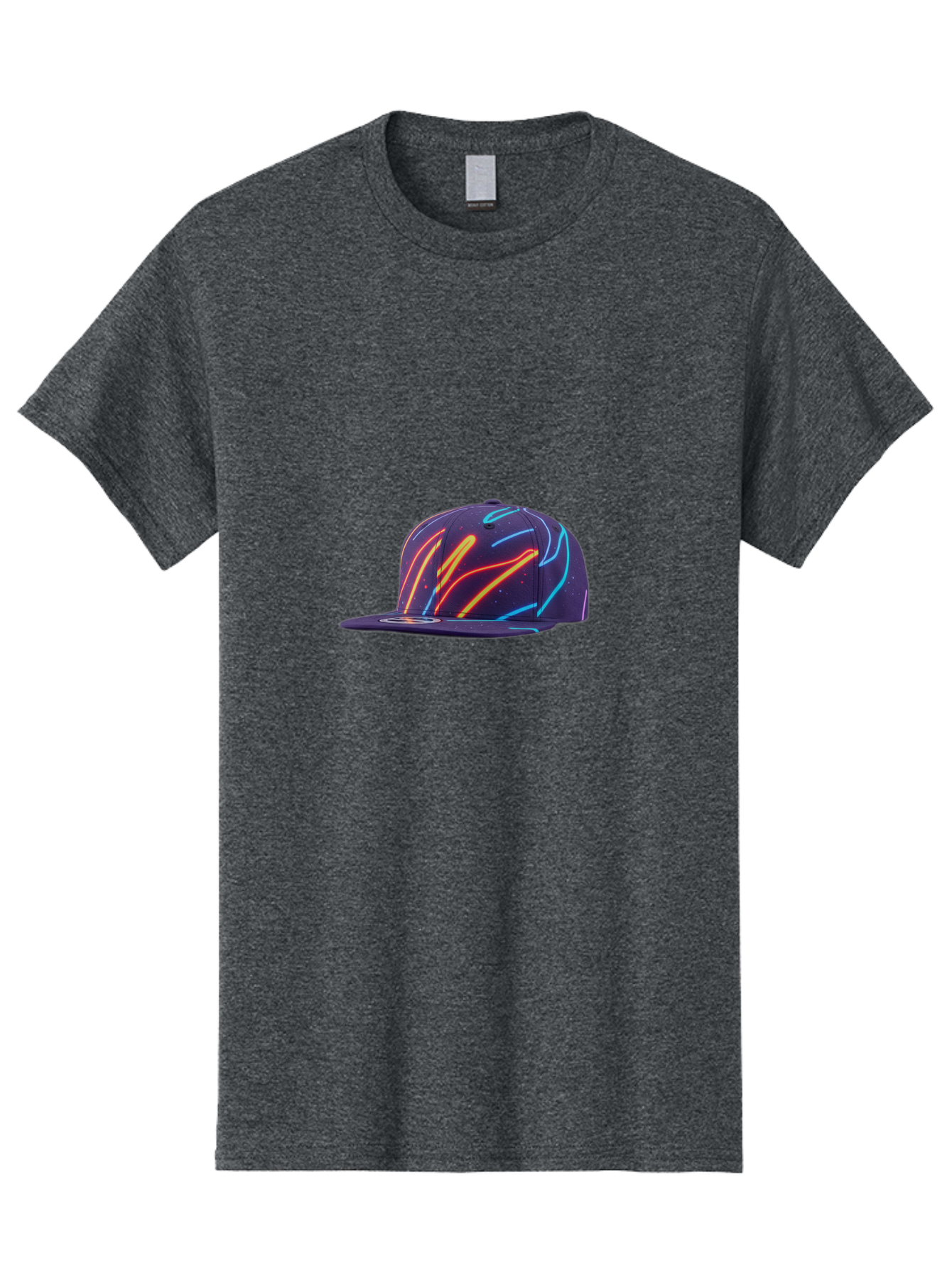 Neon-Baseball-Cap Men'S Graphic Tee, 100% Cotton, Comfortable Casual Summer Wear, Machine Washable, Baseball Cap, Neon Lights, Swirling Patterns, Vibrant Colors, Streetwear Fashion, Trendy Accessories, Glow-In-The-Dark, Neon Designs, Bad360