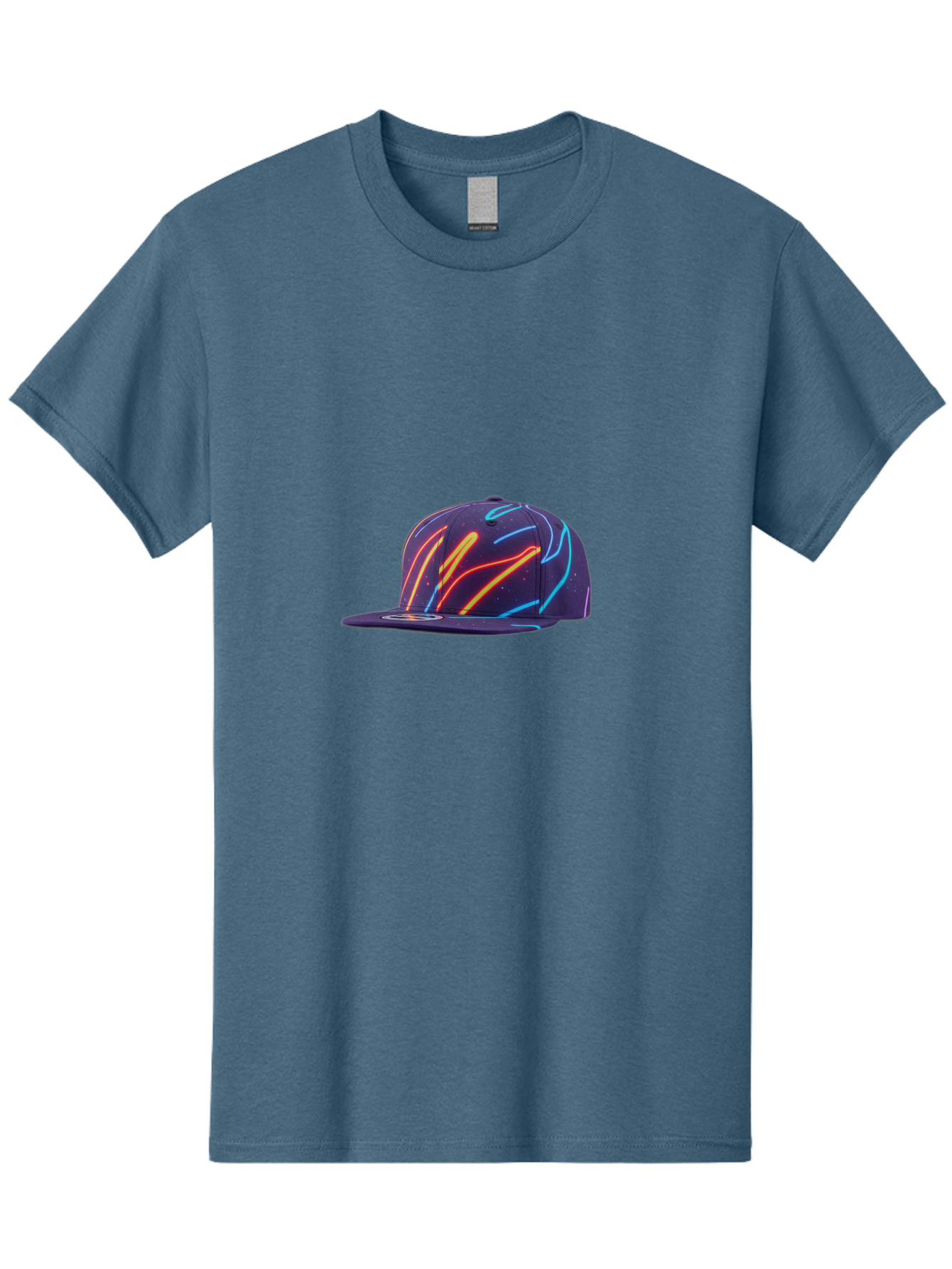 Neon-Baseball-Cap Men'S Graphic Tee, 100% Cotton, Comfortable Casual Summer Wear, Machine Washable, Baseball Cap, Neon Lights, Swirling Patterns, Vibrant Colors, Streetwear Fashion, Trendy Accessories, Glow-In-The-Dark, Neon Designs, Bad360