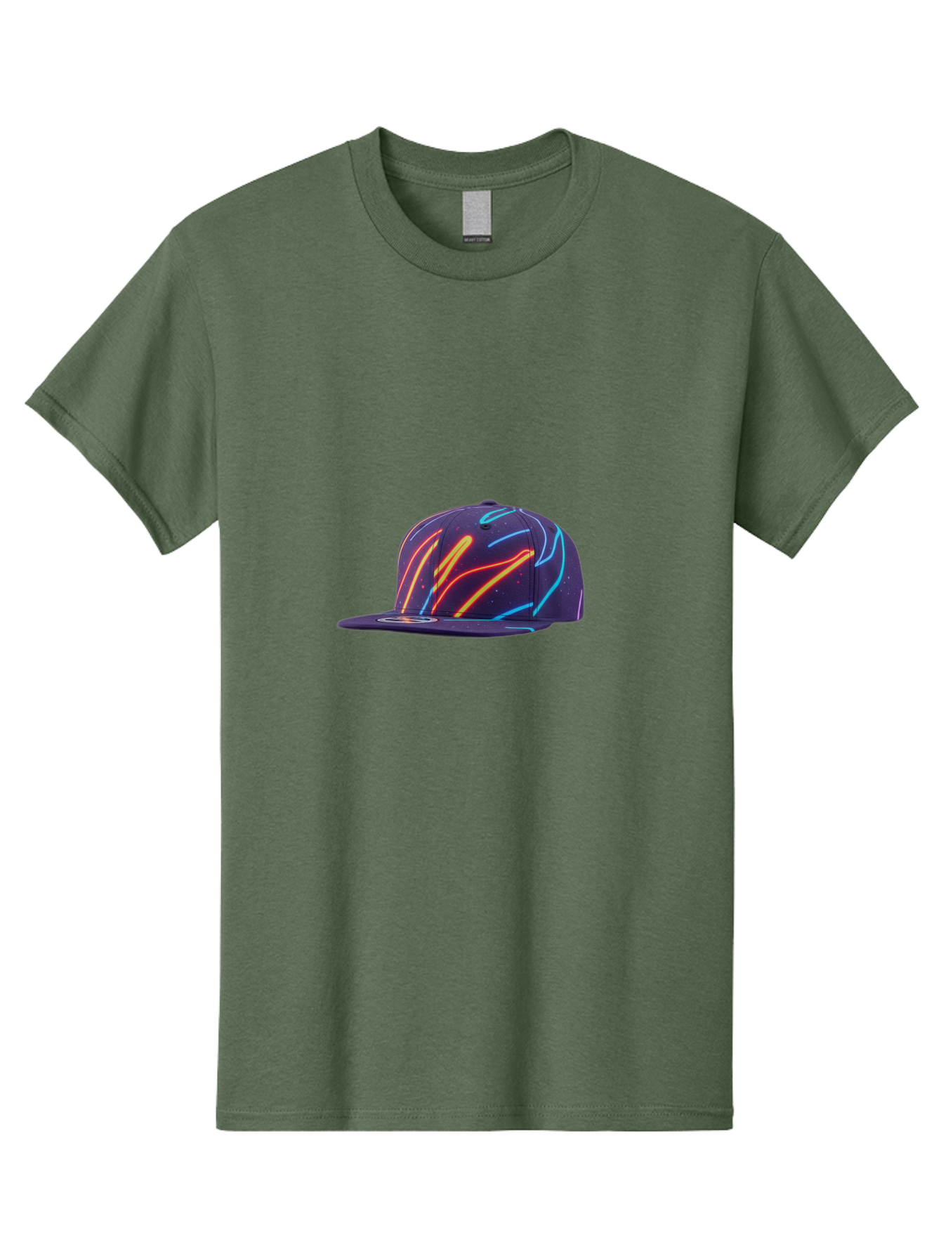 Neon-Baseball-Cap Men'S Graphic Tee, 100% Cotton, Comfortable Casual Summer Wear, Machine Washable, Baseball Cap, Neon Lights, Swirling Patterns, Vibrant Colors, Streetwear Fashion, Trendy Accessories, Glow-In-The-Dark, Neon Designs, Bad360