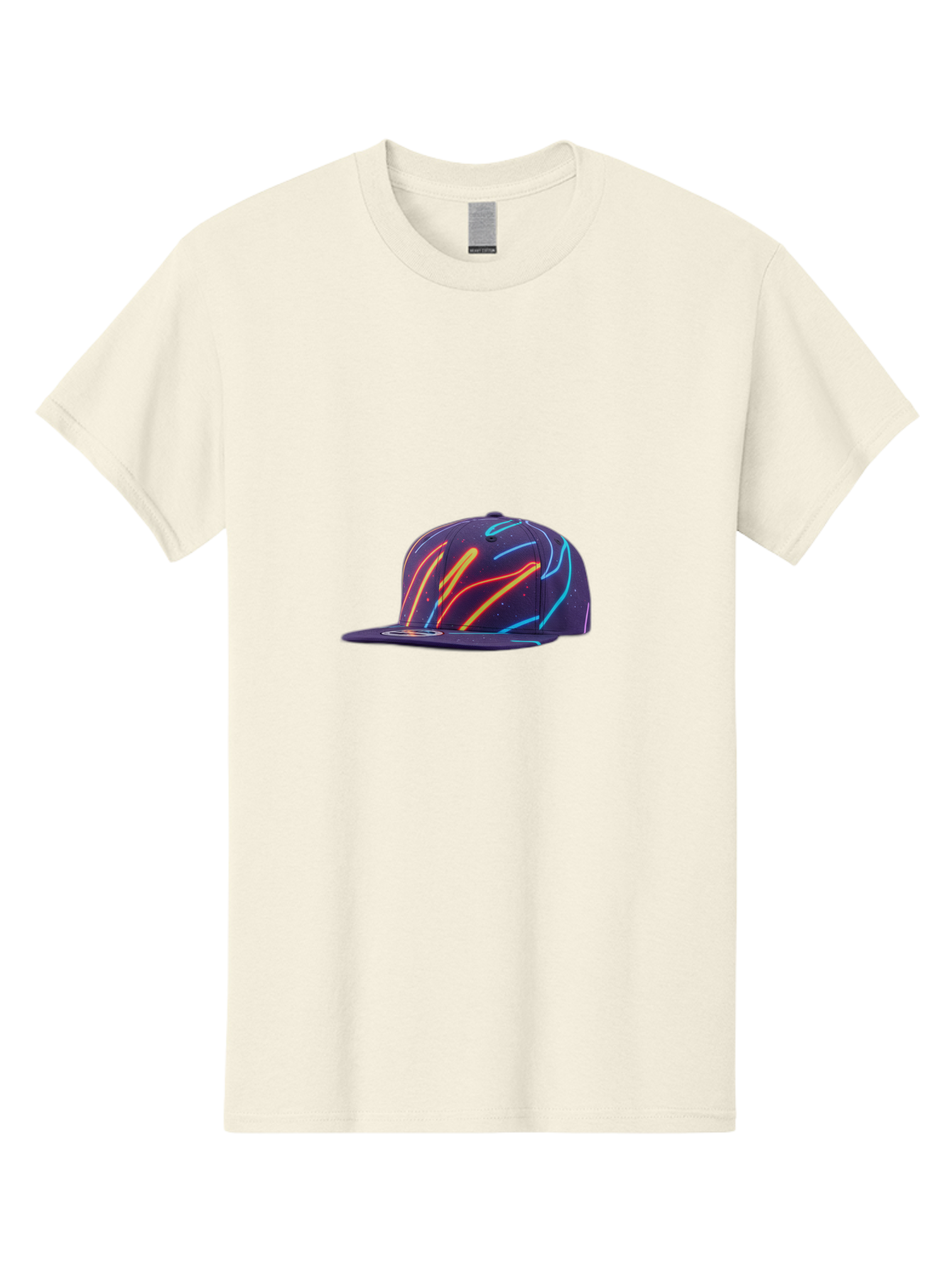 Neon-Baseball-Cap Men'S Graphic Tee, 100% Cotton, Comfortable Casual Summer Wear, Machine Washable, Baseball Cap, Neon Lights, Swirling Patterns, Vibrant Colors, Streetwear Fashion, Trendy Accessories, Glow-In-The-Dark, Neon Designs, Bad360