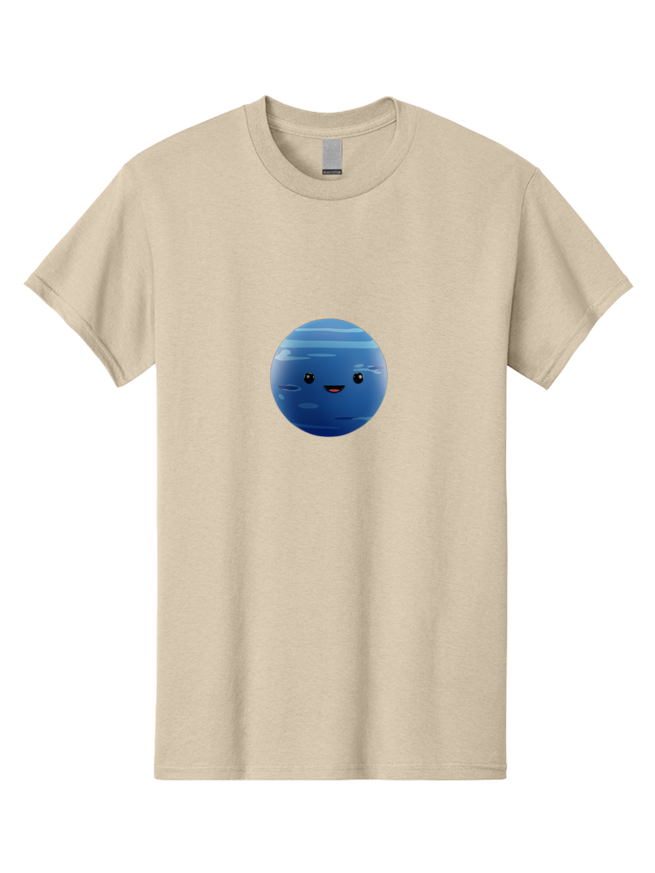 Neptune Men'S Graphic Tee, 100% Cotton, Comfortable Casual Summer Wear, Machine Washable, Cartoon Neptune, Smiling Planet, Blue Planet, Gas Giant, Solar System, Cartoon Character, Astronomy, Space Bad362