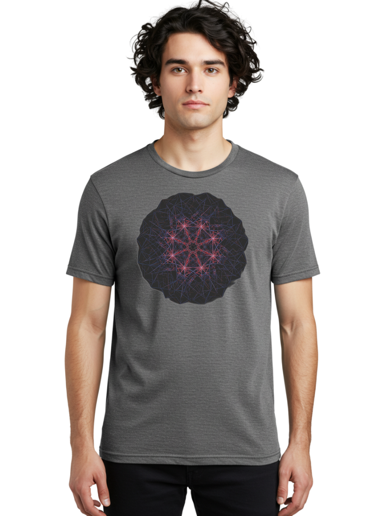 Network-Cluster Men'S Graphic Tee, 100% Cotton, Comfortable Casual Summer Wear, Machine Washable, Complex Network, Interconnected Nodes, Red And Blue Lines, Futuristic Design, Abstract Pattern, Web-Like Structure, Technological Innovation, Bad363