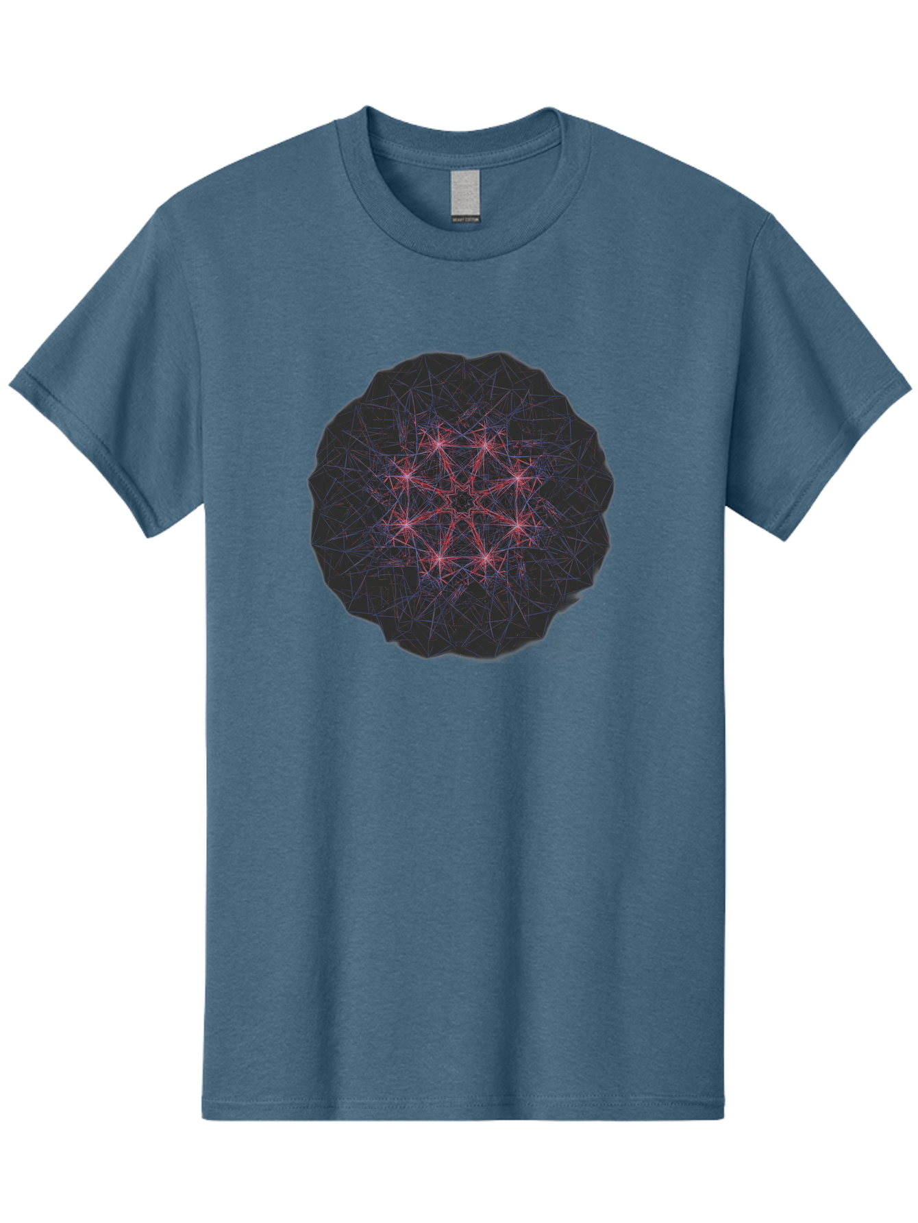 Network-Cluster Men'S Graphic Tee, 100% Cotton, Comfortable Casual Summer Wear, Machine Washable, Complex Network, Interconnected Nodes, Red And Blue Lines, Futuristic Design, Abstract Pattern, Web-Like Structure, Technological Innovation, Bad363