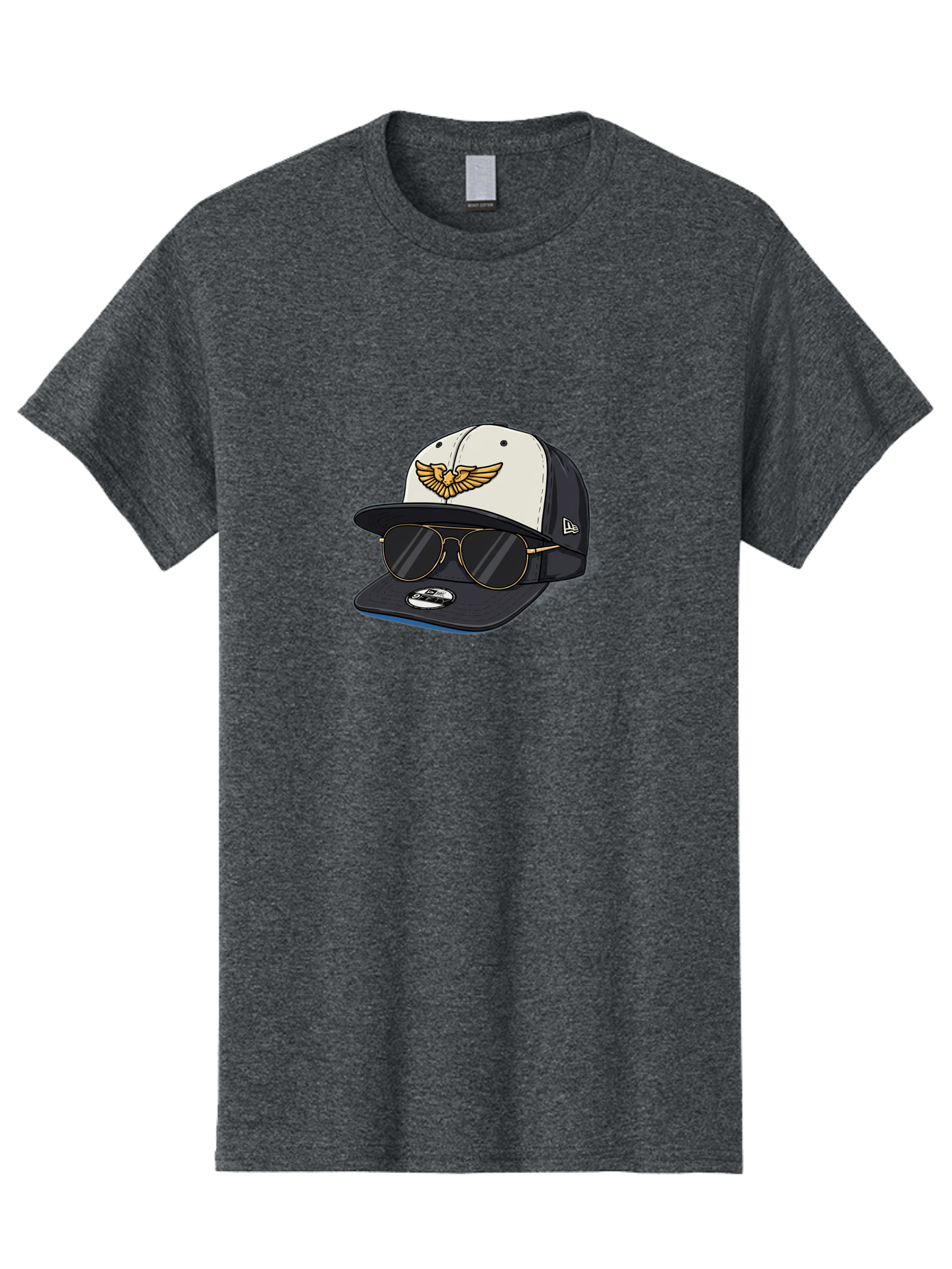 New-Era-Baseball-Cap-1 Men'S Graphic Tee, 100% Cotton, Comfortable Casual Summer Wear, Machine Washable, Baseball Cap, New Era Logo, Gold Eagle Emblem, Sunglasses, Gold Aviators, Stylish Accessories, Fashion Hat, Casual Wear, Streetwear, Bad364
