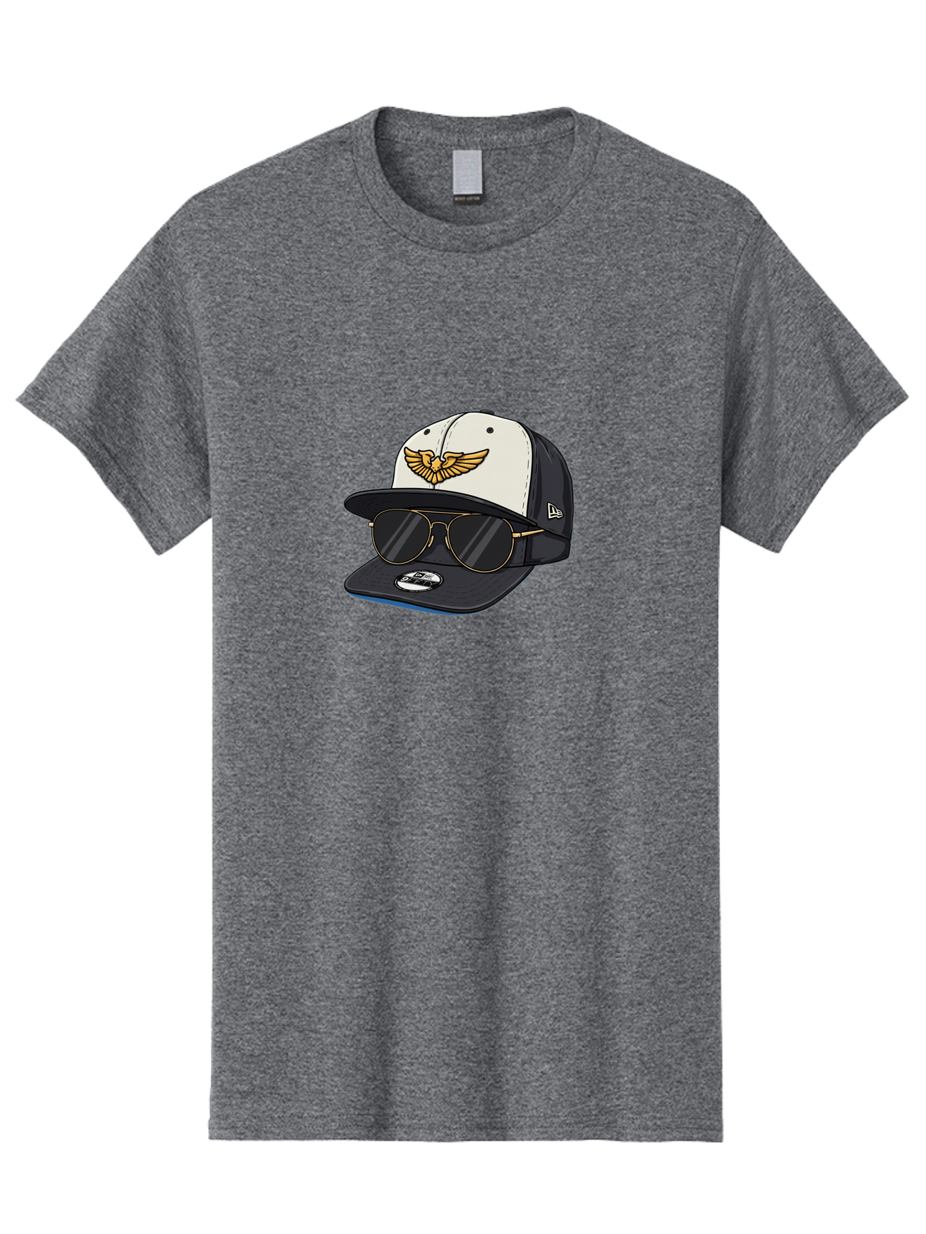 New-Era-Baseball-Cap-1 Men'S Graphic Tee, 100% Cotton, Comfortable Casual Summer Wear, Machine Washable, Baseball Cap, New Era Logo, Gold Eagle Emblem, Sunglasses, Gold Aviators, Stylish Accessories, Fashion Hat, Casual Wear, Streetwear, Bad364