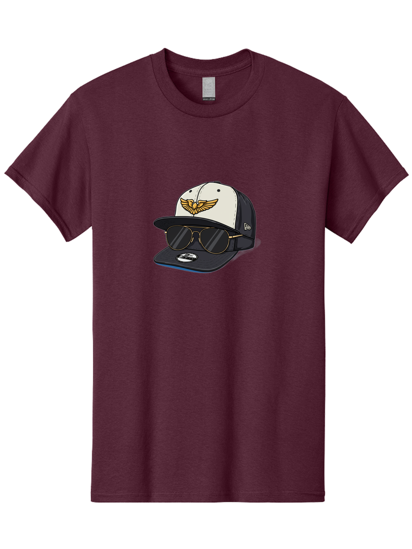 New-Era-Baseball-Cap-1 Men'S Graphic Tee, 100% Cotton, Comfortable Casual Summer Wear, Machine Washable, Baseball Cap, New Era Logo, Gold Eagle Emblem, Sunglasses, Gold Aviators, Stylish Accessories, Fashion Hat, Casual Wear, Streetwear, Bad364