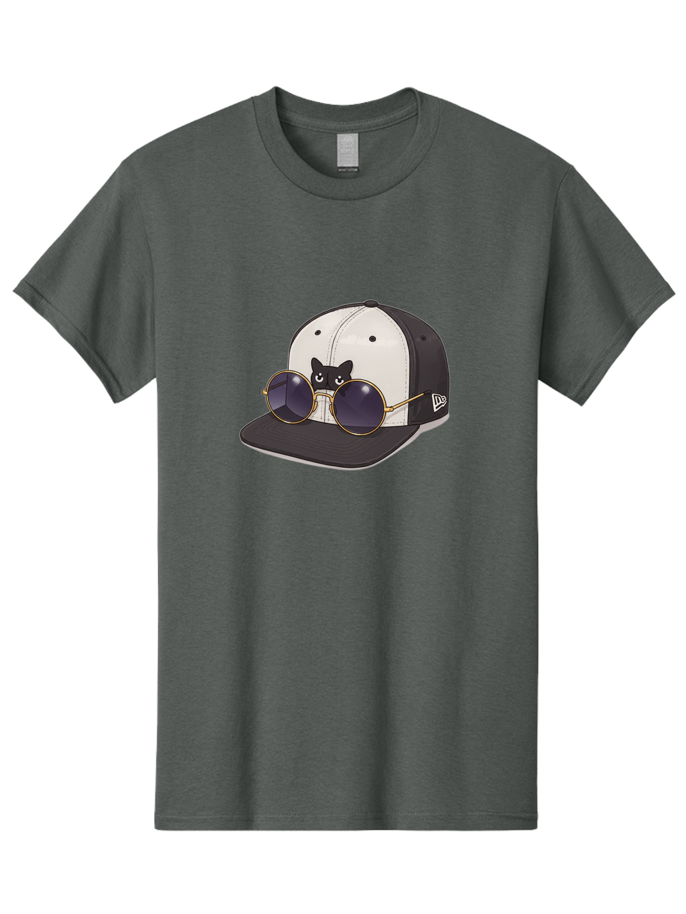 New-Era-Baseball-Cap Men'S Graphic Tee, 100% Cotton, Comfortable Casual Summer Wear, Machine Washable, Black And White Baseball Cap, New Era Logo, Cool Cat Design, Gold Aviator Sunglasses, Trendy Fashion Accessory, Stylish Hat, Bad365