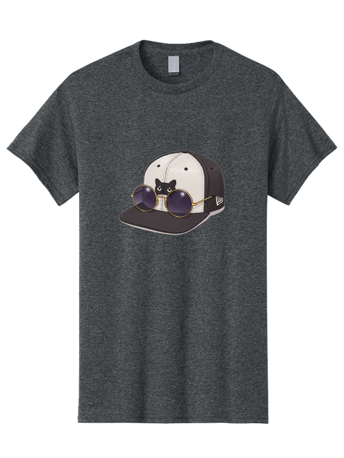 New-Era-Baseball-Cap Men'S Graphic Tee, 100% Cotton, Comfortable Casual Summer Wear, Machine Washable, Black And White Baseball Cap, New Era Logo, Cool Cat Design, Gold Aviator Sunglasses, Trendy Fashion Accessory, Stylish Hat, Bad365