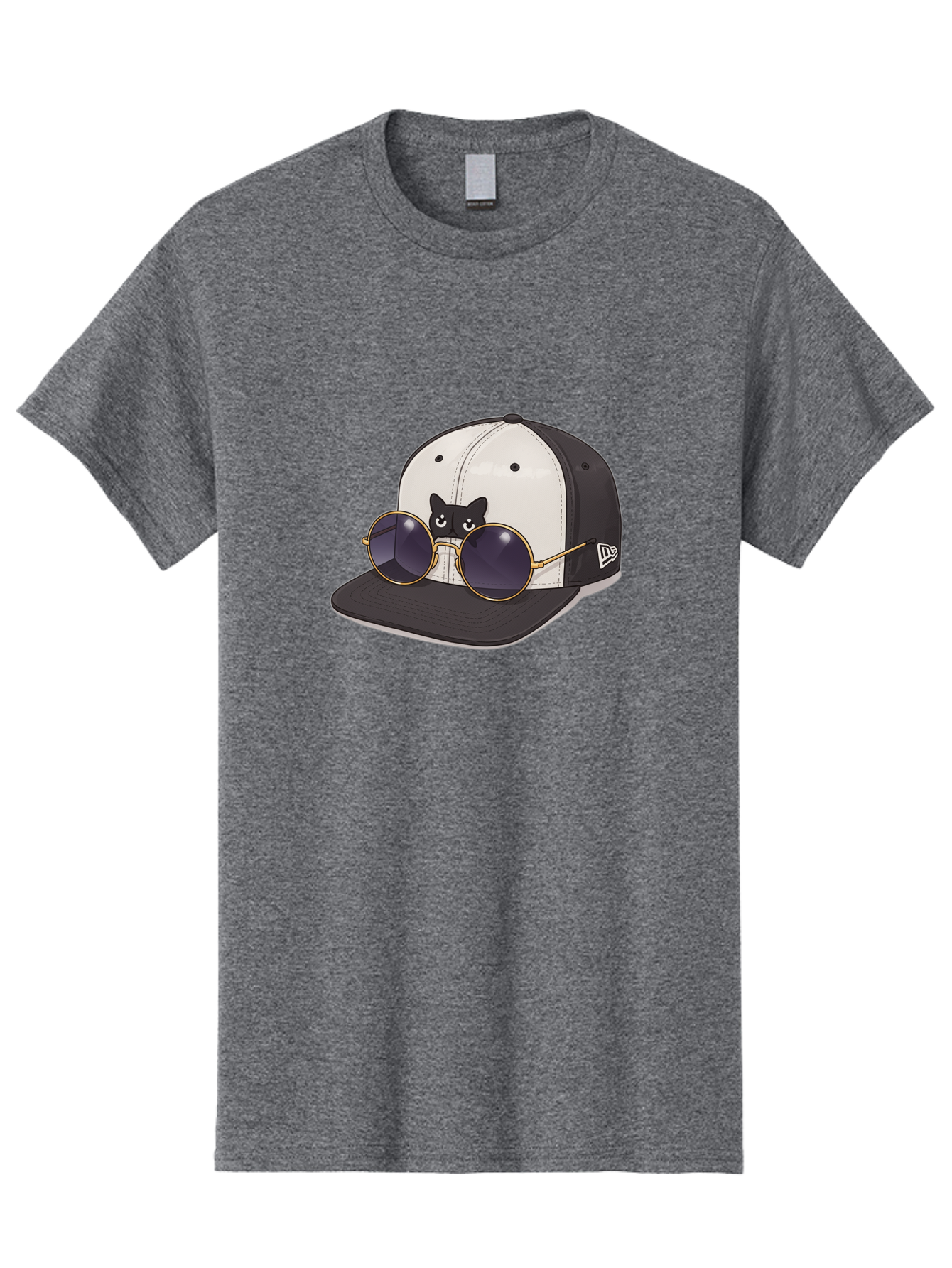 New-Era-Baseball-Cap Men'S Graphic Tee, 100% Cotton, Comfortable Casual Summer Wear, Machine Washable, Black And White Baseball Cap, New Era Logo, Cool Cat Design, Gold Aviator Sunglasses, Trendy Fashion Accessory, Stylish Hat, Bad365