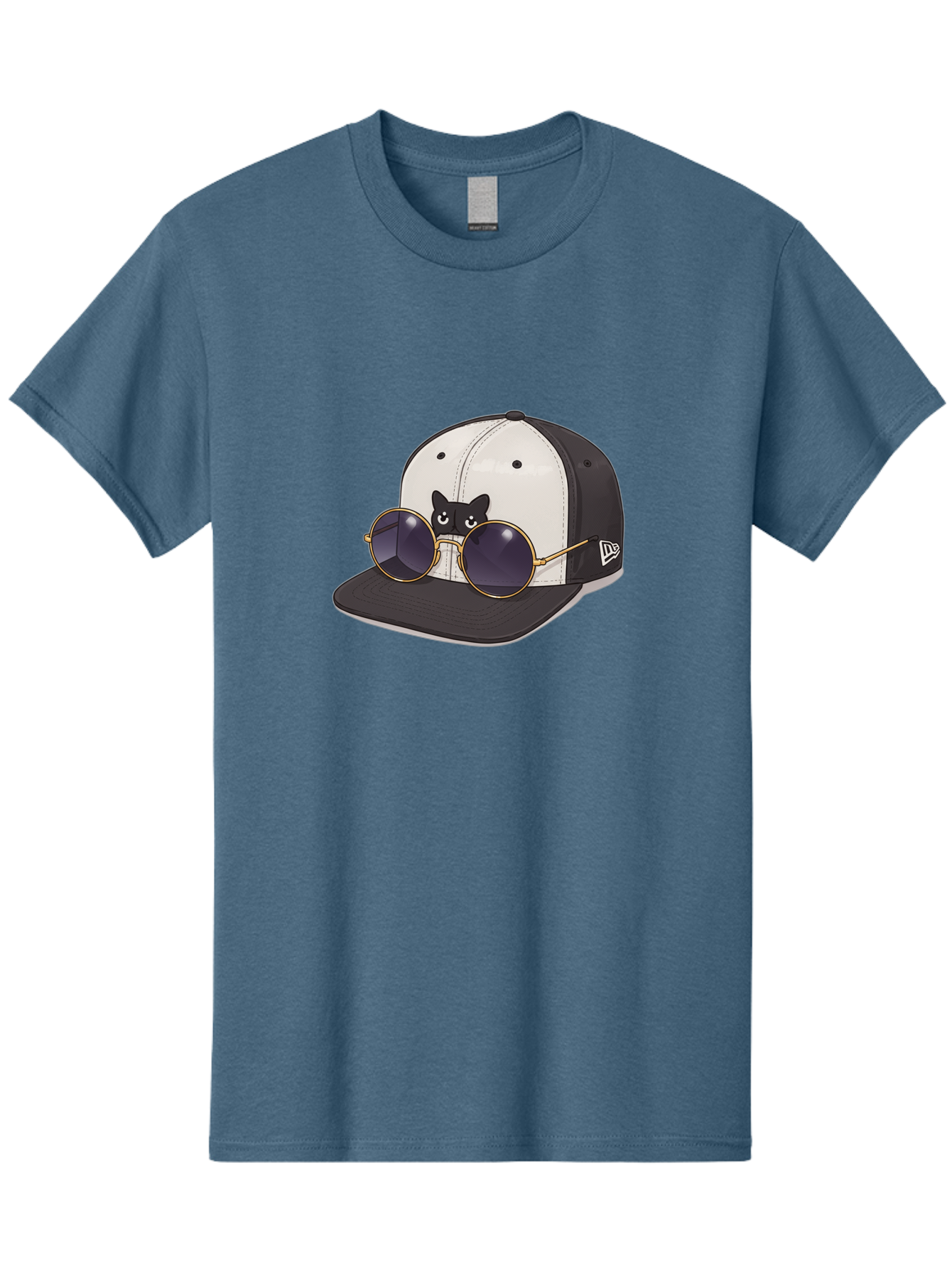 New-Era-Baseball-Cap Men'S Graphic Tee, 100% Cotton, Comfortable Casual Summer Wear, Machine Washable, Black And White Baseball Cap, New Era Logo, Cool Cat Design, Gold Aviator Sunglasses, Trendy Fashion Accessory, Stylish Hat, Bad365