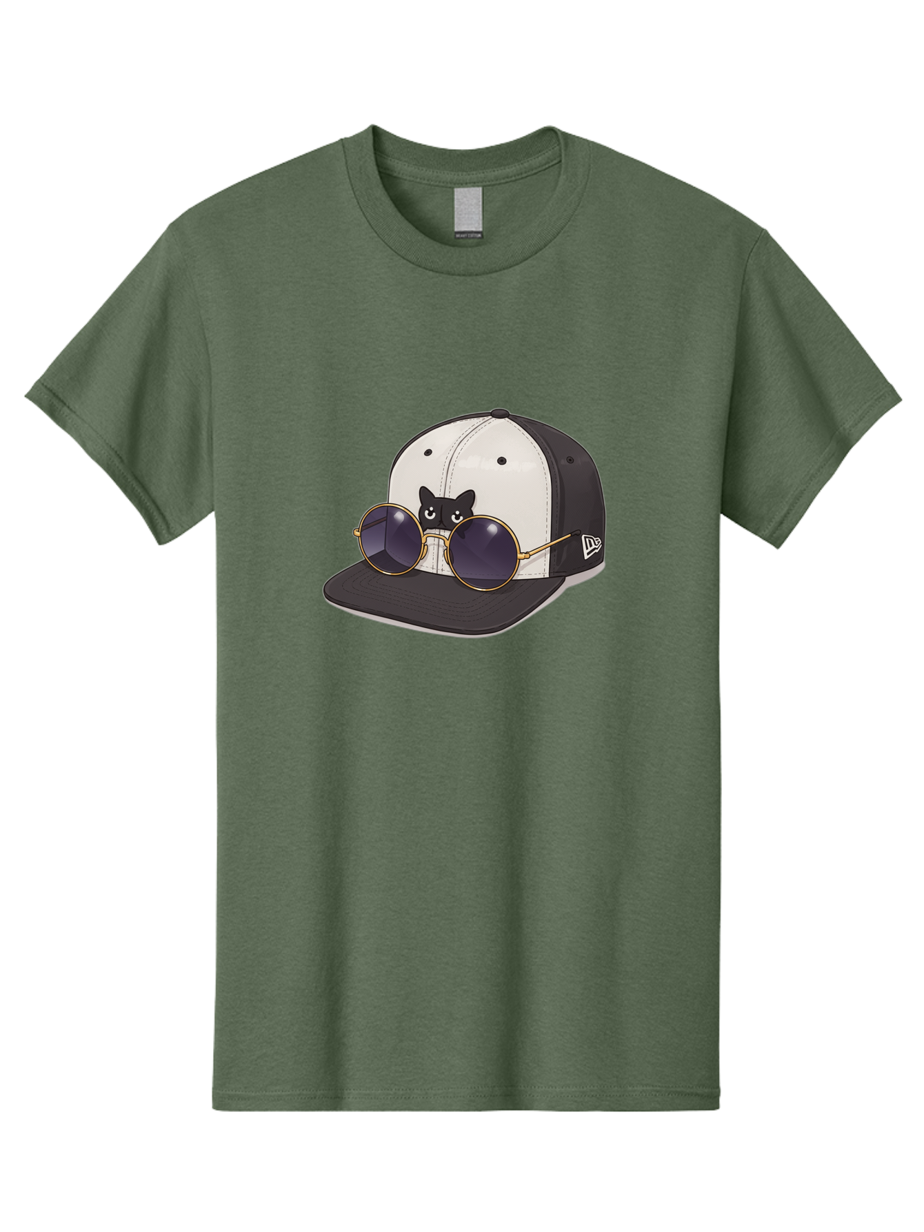 New-Era-Baseball-Cap Men'S Graphic Tee, 100% Cotton, Comfortable Casual Summer Wear, Machine Washable, Black And White Baseball Cap, New Era Logo, Cool Cat Design, Gold Aviator Sunglasses, Trendy Fashion Accessory, Stylish Hat, Bad365