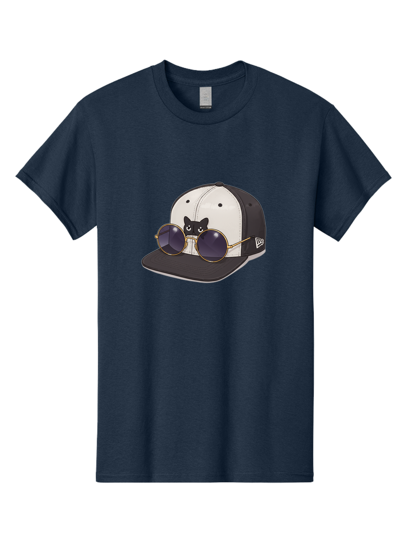 New-Era-Baseball-Cap Men'S Graphic Tee, 100% Cotton, Comfortable Casual Summer Wear, Machine Washable, Black And White Baseball Cap, New Era Logo, Cool Cat Design, Gold Aviator Sunglasses, Trendy Fashion Accessory, Stylish Hat, Bad365