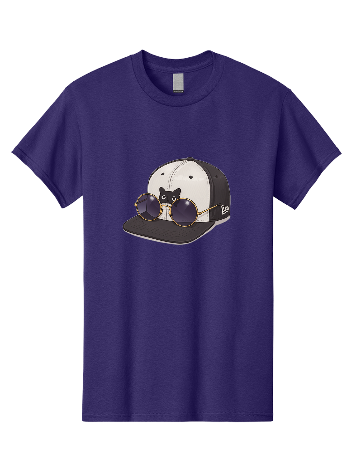 New-Era-Baseball-Cap Men'S Graphic Tee, 100% Cotton, Comfortable Casual Summer Wear, Machine Washable, Black And White Baseball Cap, New Era Logo, Cool Cat Design, Gold Aviator Sunglasses, Trendy Fashion Accessory, Stylish Hat, Bad365