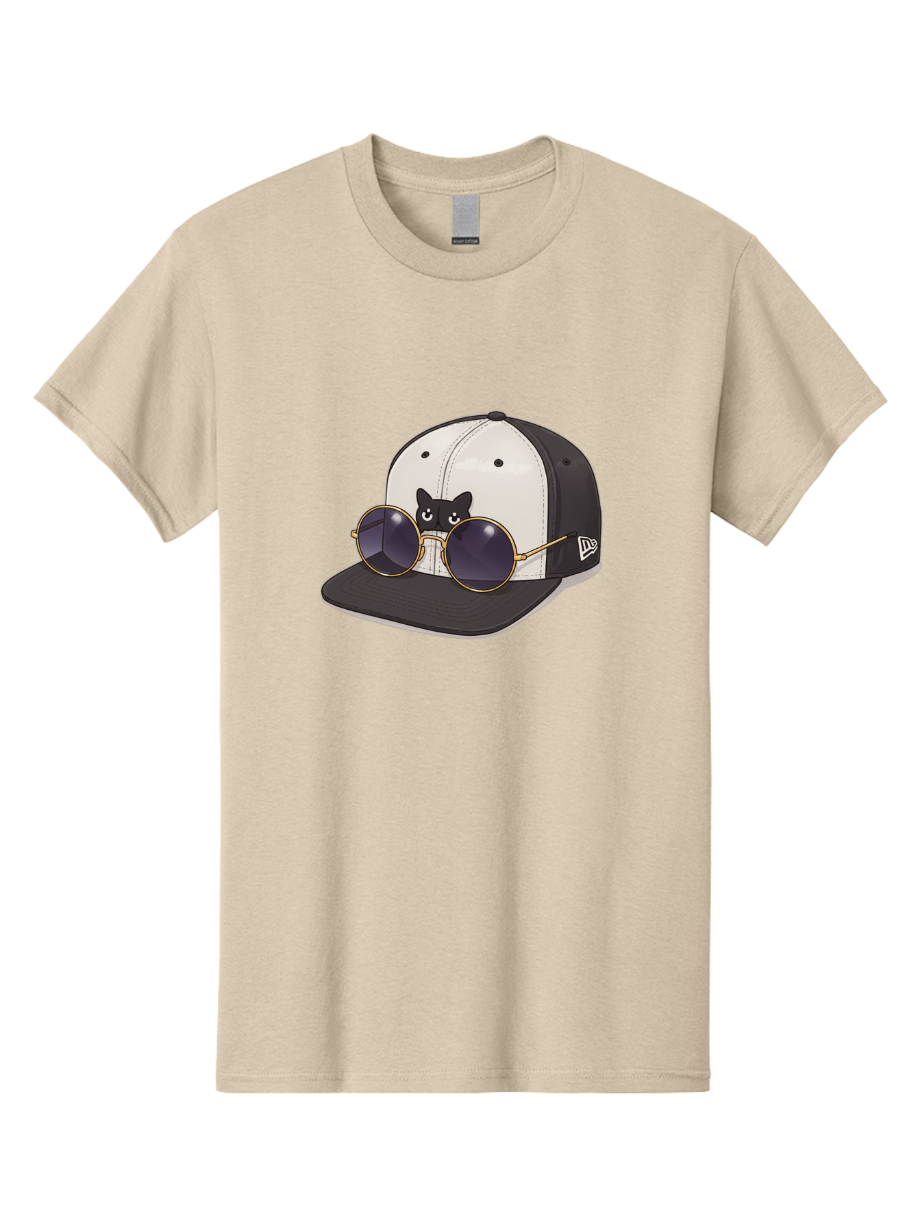 New-Era-Baseball-Cap Men'S Graphic Tee, 100% Cotton, Comfortable Casual Summer Wear, Machine Washable, Black And White Baseball Cap, New Era Logo, Cool Cat Design, Gold Aviator Sunglasses, Trendy Fashion Accessory, Stylish Hat, Bad365