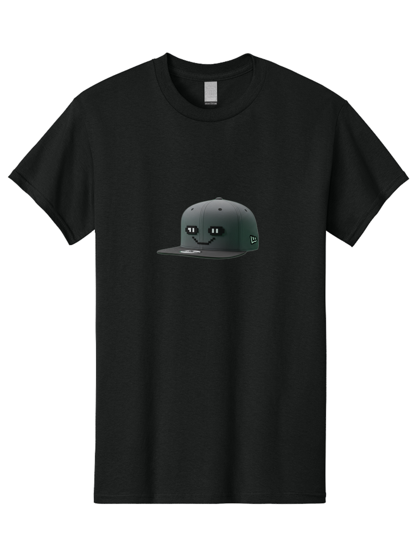 New-Era-Cap-1 Men'S Graphic Tee, 100% Cotton, Comfortable Casual Summer Wear, Machine Washable, Black Snapback Hat, Pac-Man Design, Pixel Art, Gaming Accessory, Streetwear Fashion, Trendy Apparel, Casual Wear, Black Cap Bad366