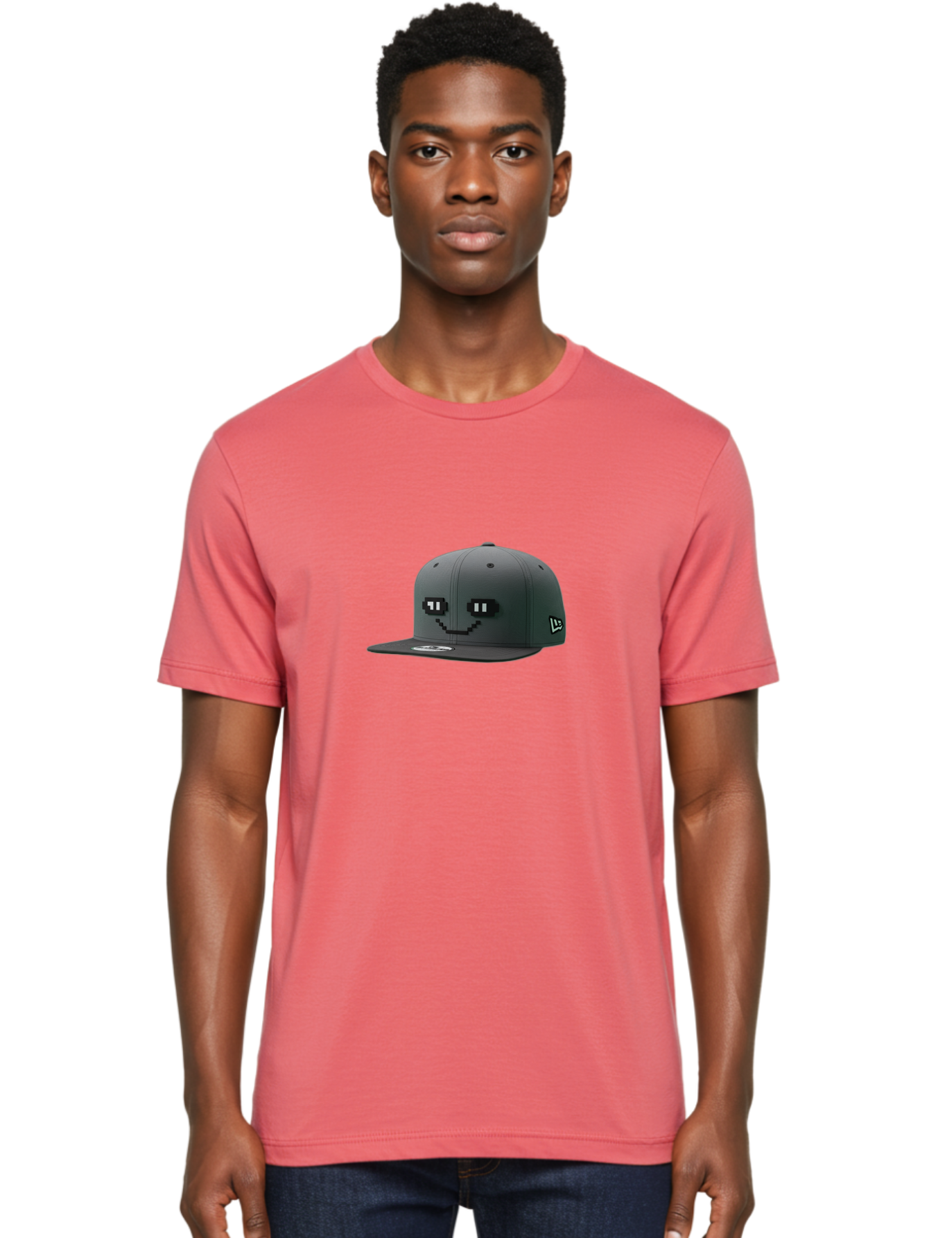 New-Era-Cap-1 Men'S Graphic Tee, 100% Cotton, Comfortable Casual Summer Wear, Machine Washable, Black Snapback Hat, Pac-Man Design, Pixel Art, Gaming Accessory, Streetwear Fashion, Trendy Apparel, Casual Wear, Black Cap Bad366
