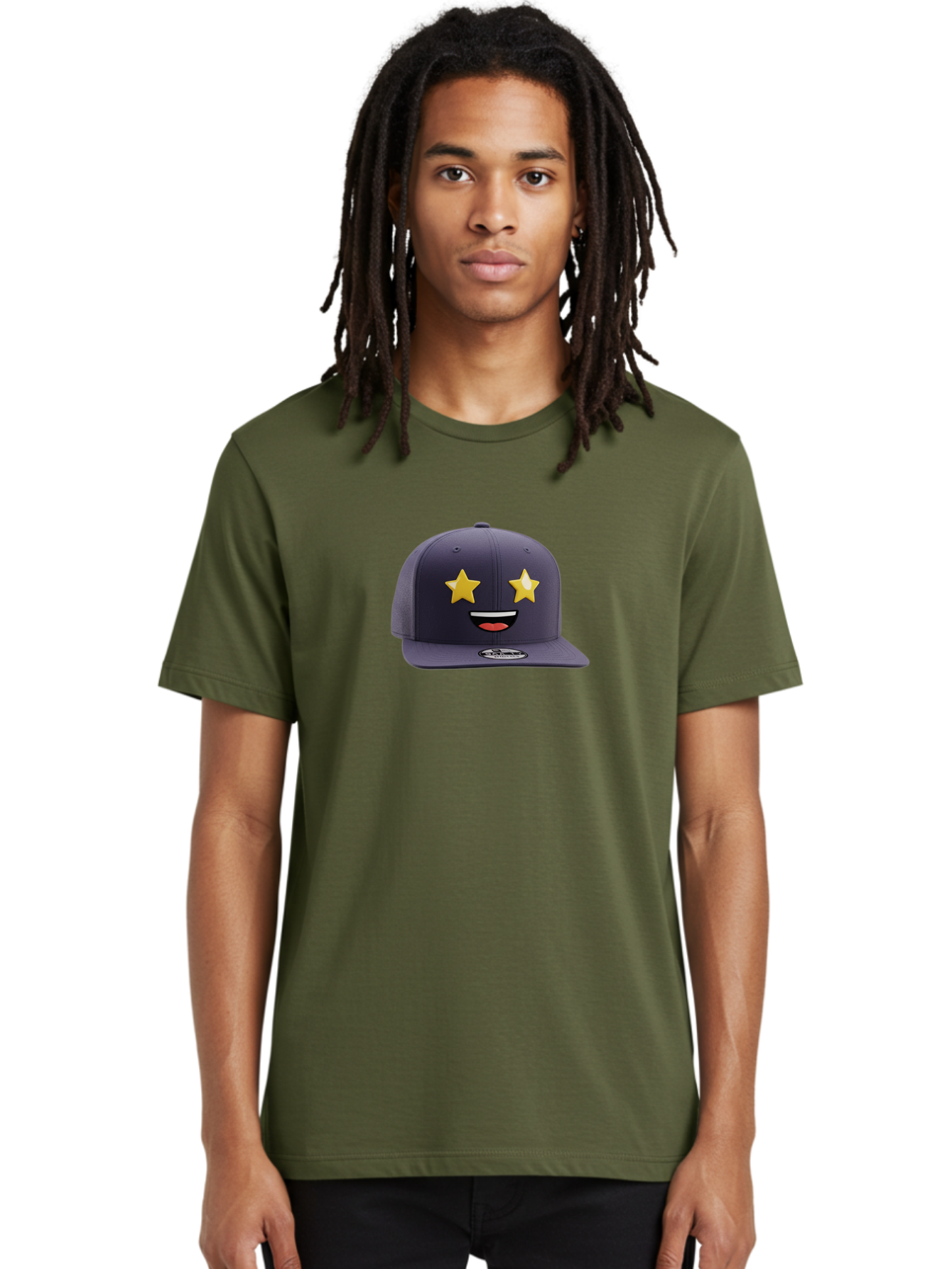 New-Era-Cap Men'S Graphic Tee, 100% Cotton, Comfortable Casual Summer Wear, Machine Washable, Baseball Cap, Emoji Face, Star Eyes, Smiling Mouth, Streetwear Fashion, Casual Style, Sports Headwear, Logo Sticker Bad368