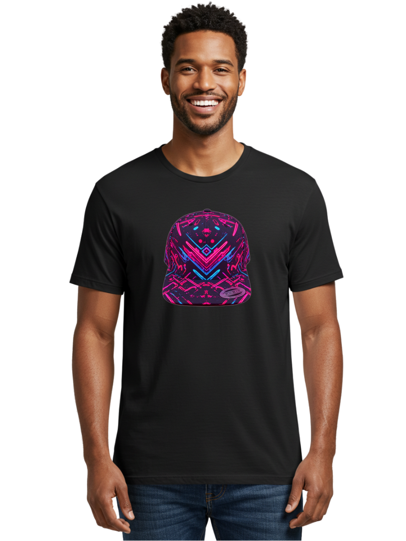 New-Era-Neon-Baseball-Cap Men'S Graphic Tee, 100% Cotton, Comfortable Casual Summer Wear, Machine Washable, Neon Pink And Blue Circuit Pattern, Futuristic Hat, Neon-Lit Design, Trendy Headwear, Streetwear Fashion, Bold Graphics Bad369