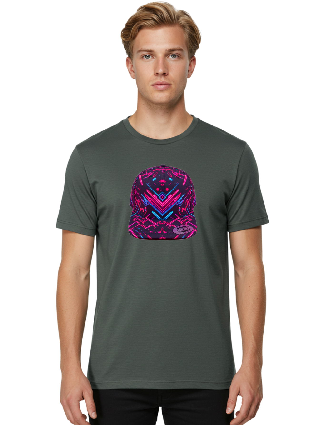 New-Era-Neon-Baseball-Cap Men'S Graphic Tee, 100% Cotton, Comfortable Casual Summer Wear, Machine Washable, Neon Pink And Blue Circuit Pattern, Futuristic Hat, Neon-Lit Design, Trendy Headwear, Streetwear Fashion, Bold Graphics Bad369