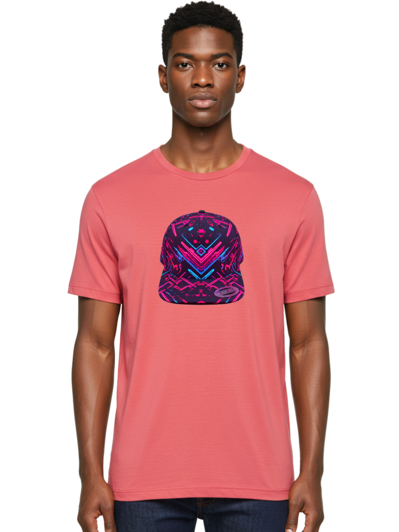 New-Era-Neon-Baseball-Cap Men'S Graphic Tee, 100% Cotton, Comfortable Casual Summer Wear, Machine Washable, Neon Pink And Blue Circuit Pattern, Futuristic Hat, Neon-Lit Design, Trendy Headwear, Streetwear Fashion, Bold Graphics Bad369