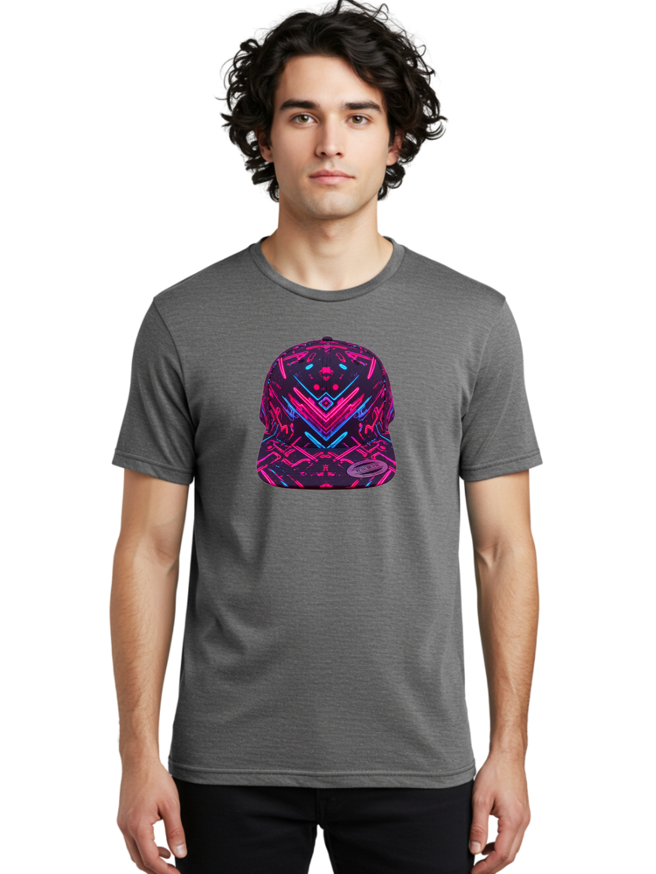 New-Era-Neon-Baseball-Cap Men'S Graphic Tee, 100% Cotton, Comfortable Casual Summer Wear, Machine Washable, Neon Pink And Blue Circuit Pattern, Futuristic Hat, Neon-Lit Design, Trendy Headwear, Streetwear Fashion, Bold Graphics Bad369
