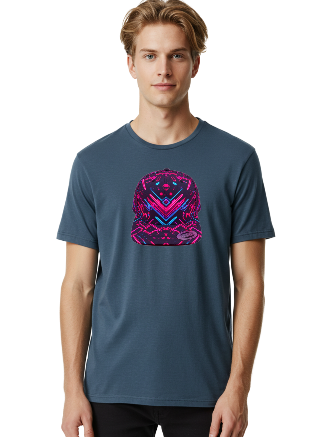 New-Era-Neon-Baseball-Cap Men'S Graphic Tee, 100% Cotton, Comfortable Casual Summer Wear, Machine Washable, Neon Pink And Blue Circuit Pattern, Futuristic Hat, Neon-Lit Design, Trendy Headwear, Streetwear Fashion, Bold Graphics Bad369