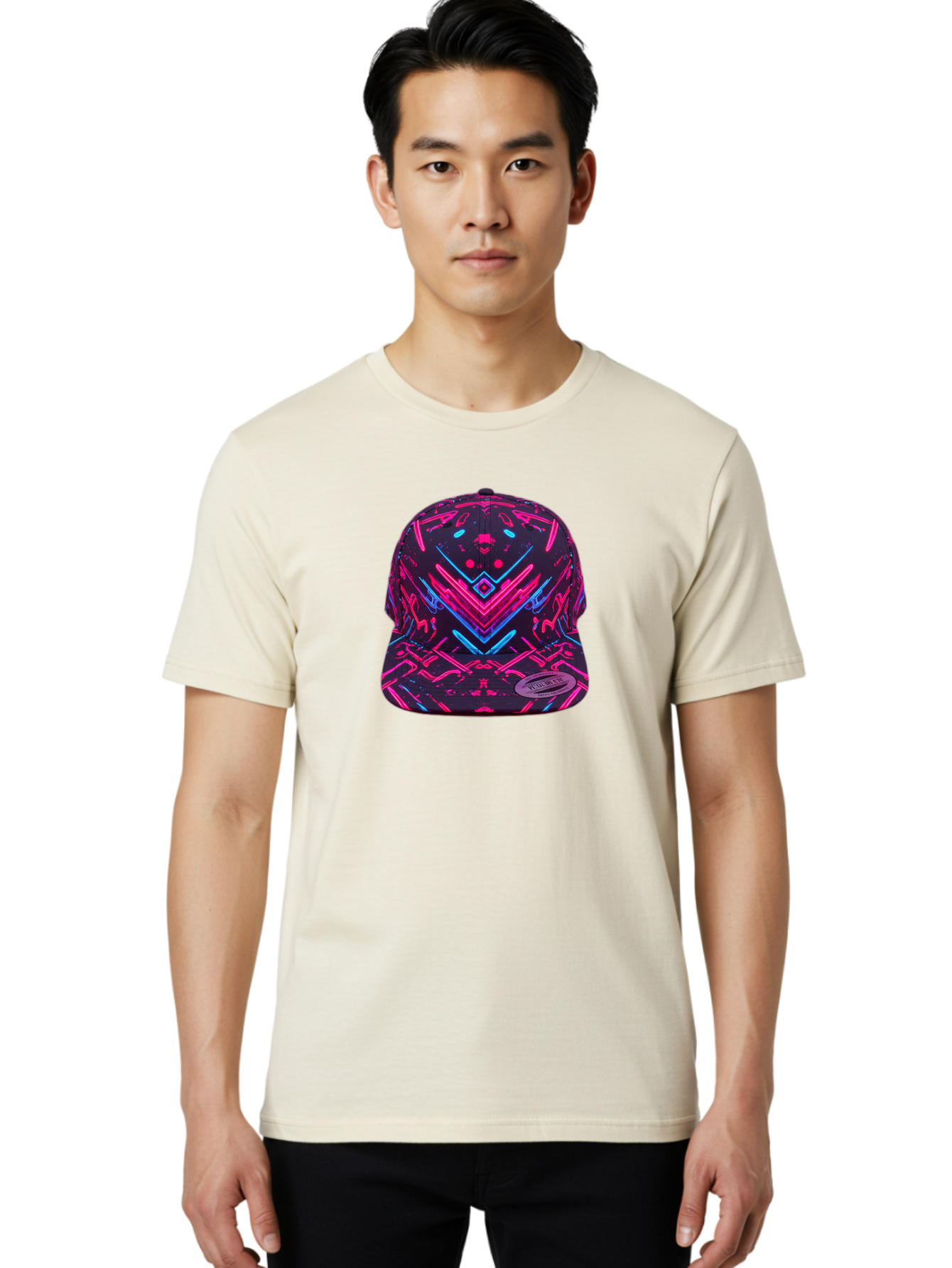 New-Era-Neon-Baseball-Cap Men'S Graphic Tee, 100% Cotton, Comfortable Casual Summer Wear, Machine Washable, Neon Pink And Blue Circuit Pattern, Futuristic Hat, Neon-Lit Design, Trendy Headwear, Streetwear Fashion, Bold Graphics Bad369