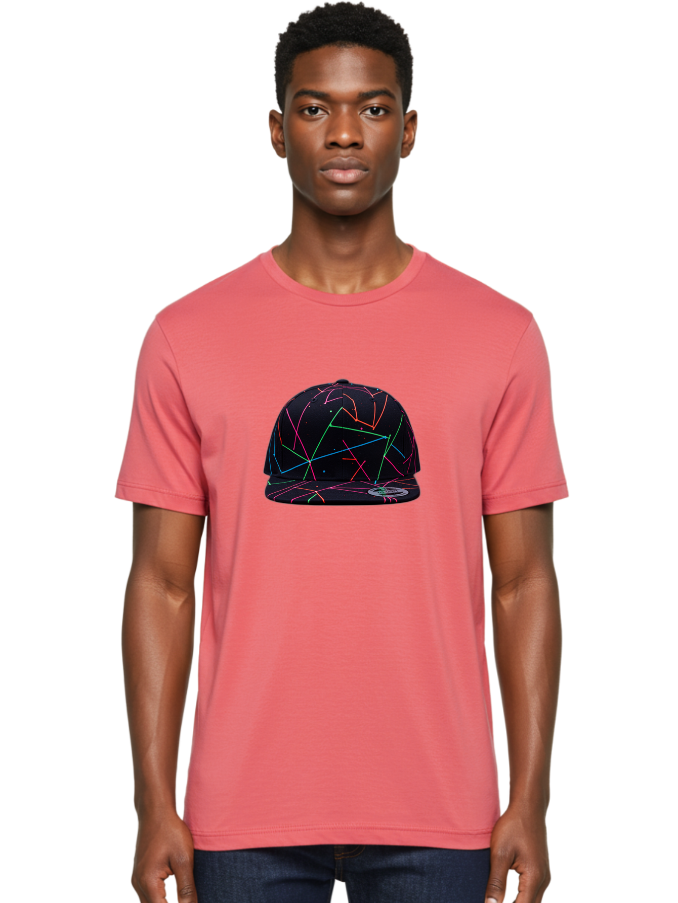 New-Era-Neon-Lines-Cap Men'S Graphic Tee, 100% Cotton, Comfortable Casual Summer Wear, Machine Washable, Baseball Cap, Neon Lines, Colorful Design, Streetwear Fashion, Urban Style, Trendy Accessory, Neon Pink, Neon Green, Neon Blue, Bad370