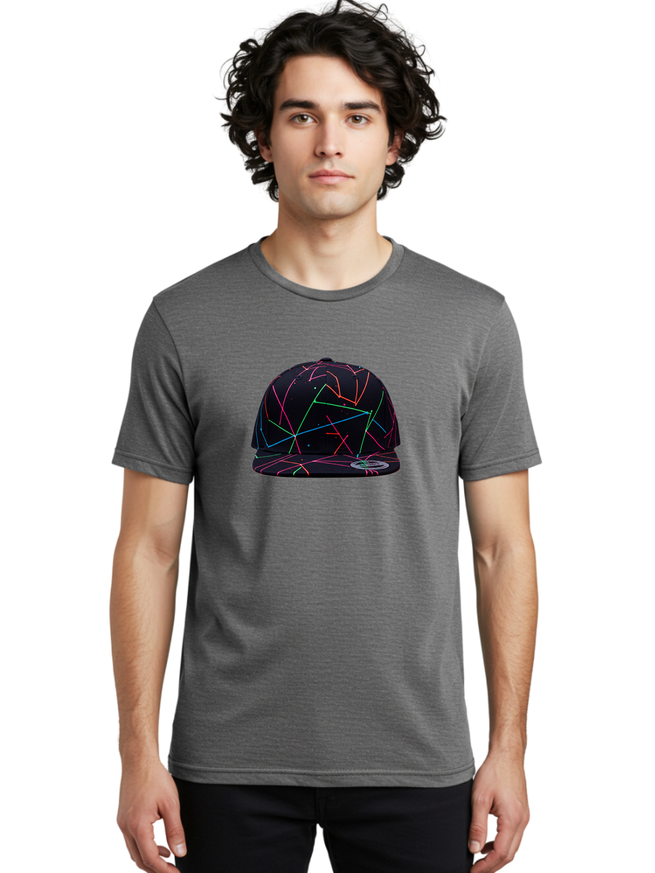 New-Era-Neon-Lines-Cap Men'S Graphic Tee, 100% Cotton, Comfortable Casual Summer Wear, Machine Washable, Baseball Cap, Neon Lines, Colorful Design, Streetwear Fashion, Urban Style, Trendy Accessory, Neon Pink, Neon Green, Neon Blue, Bad370